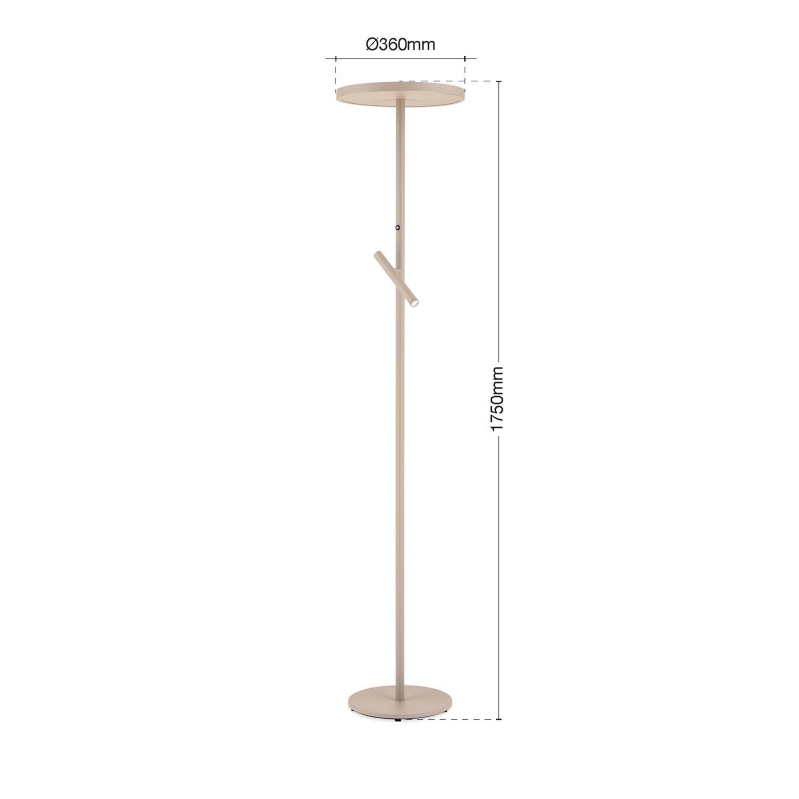 LED vloerlamp Teide, kaki, metaal, leeslamp, dimmer
