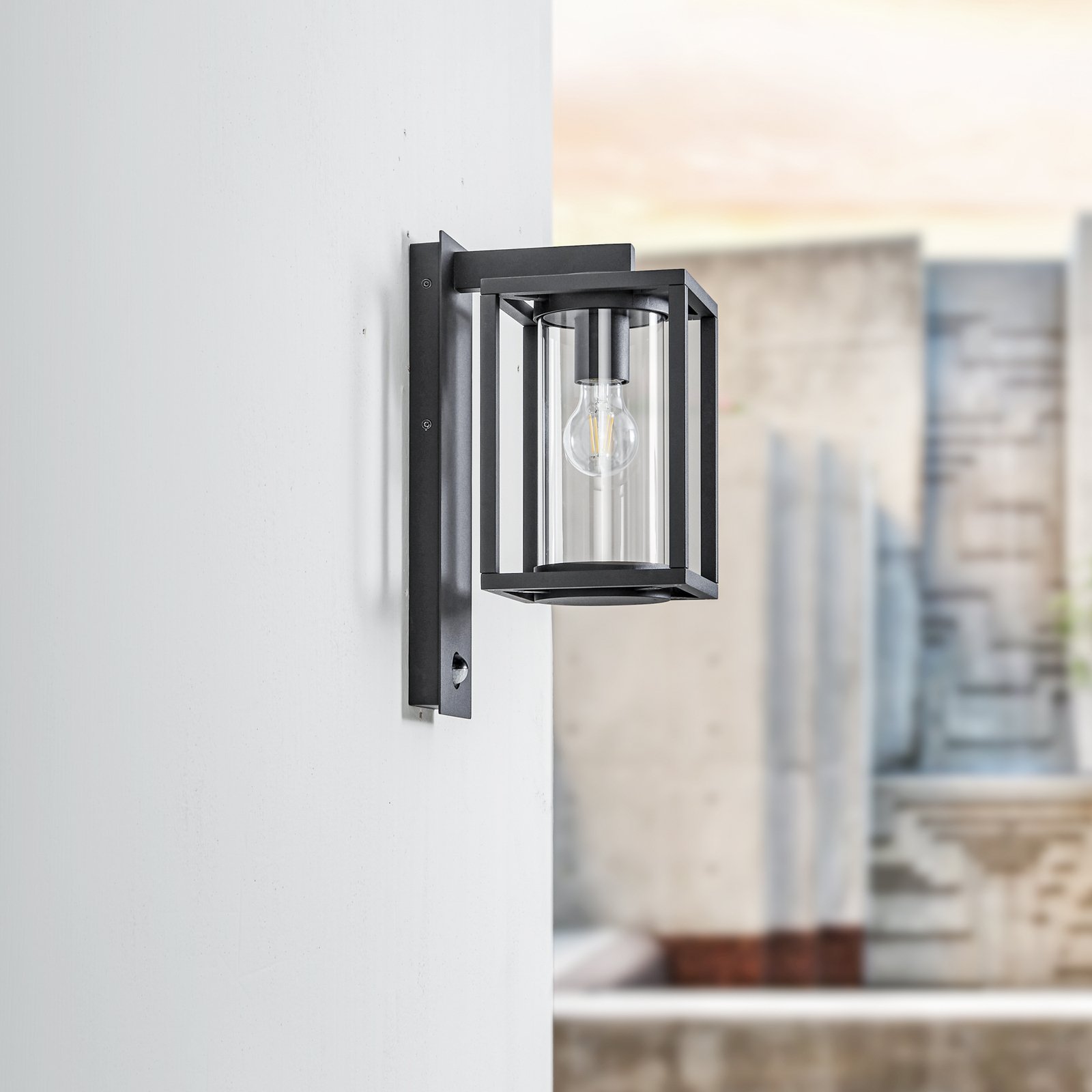 Lucande outdoor wall lamp Ferda, sensor, hanging, dark grey