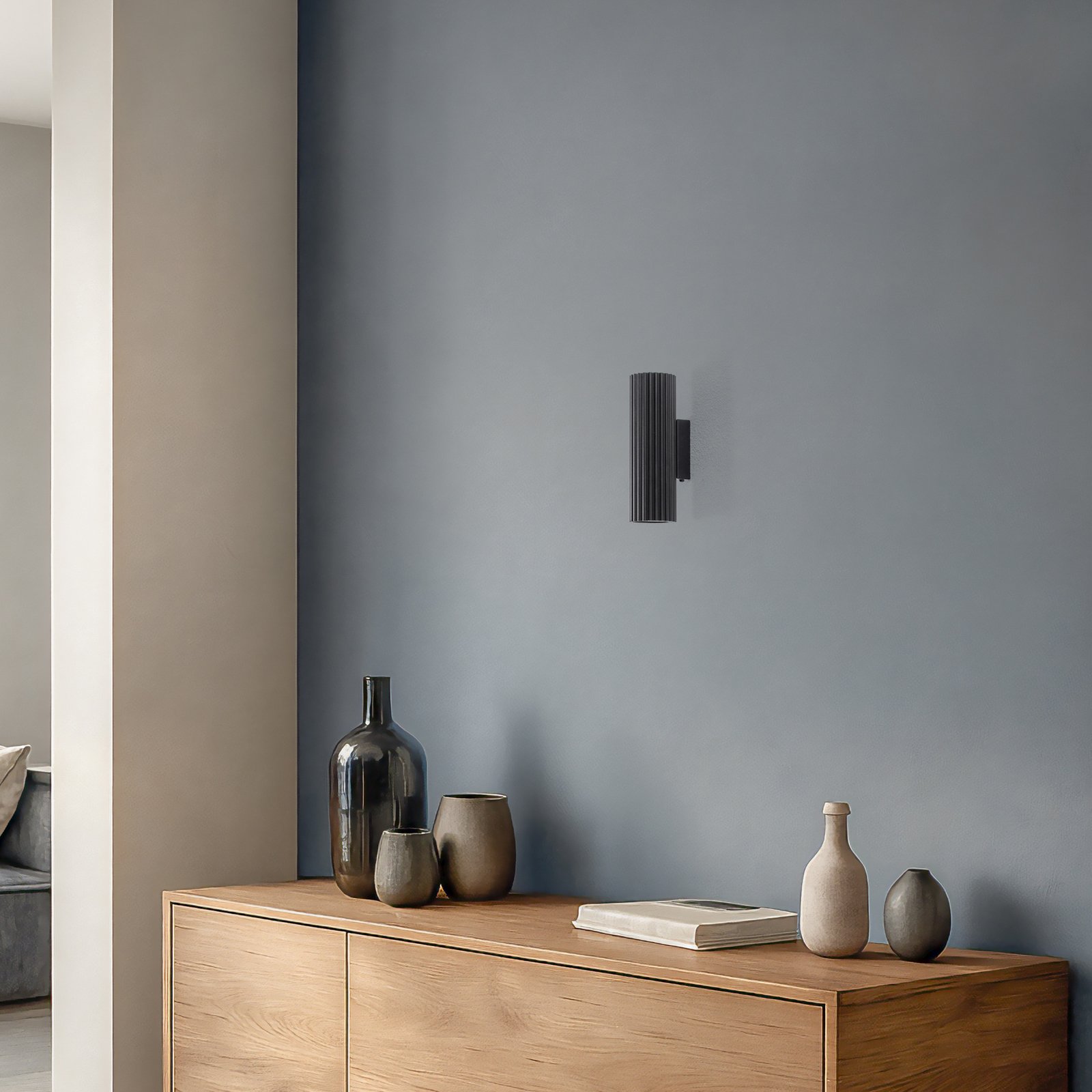 Carbon wall light, black, height 20 cm, aluminium, 2-bulb.