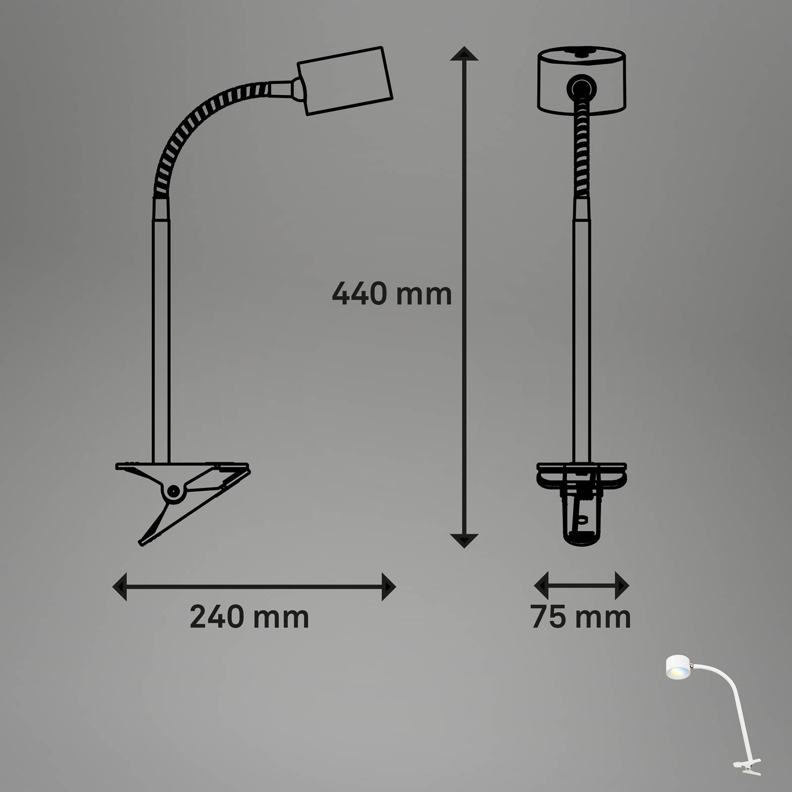 Lampa z klipsem do ładowania LED Tari, biała, CCT, ściemniacz dotykowy, USB