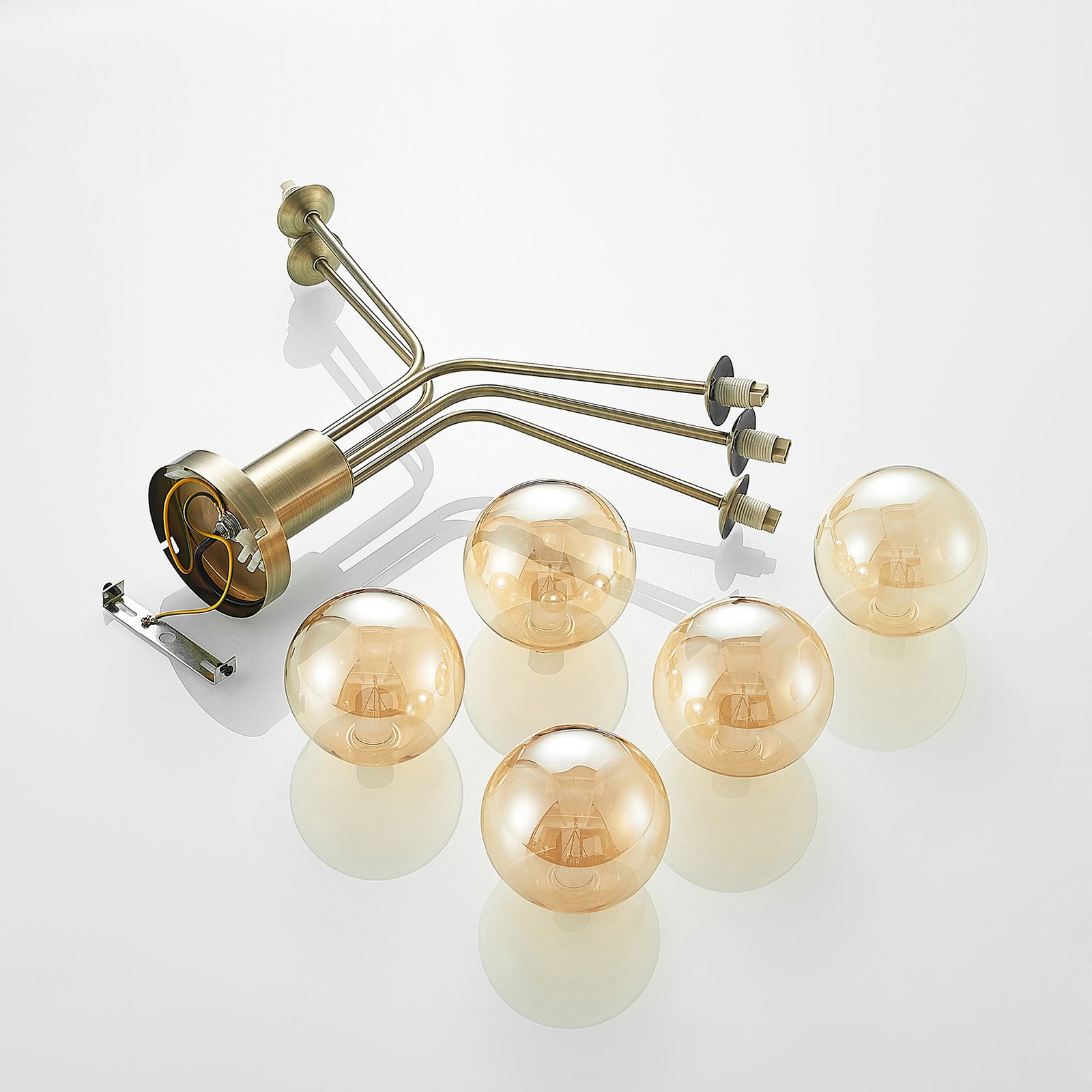 Lucande Wynona ceiling light, 5-bulb antique brass