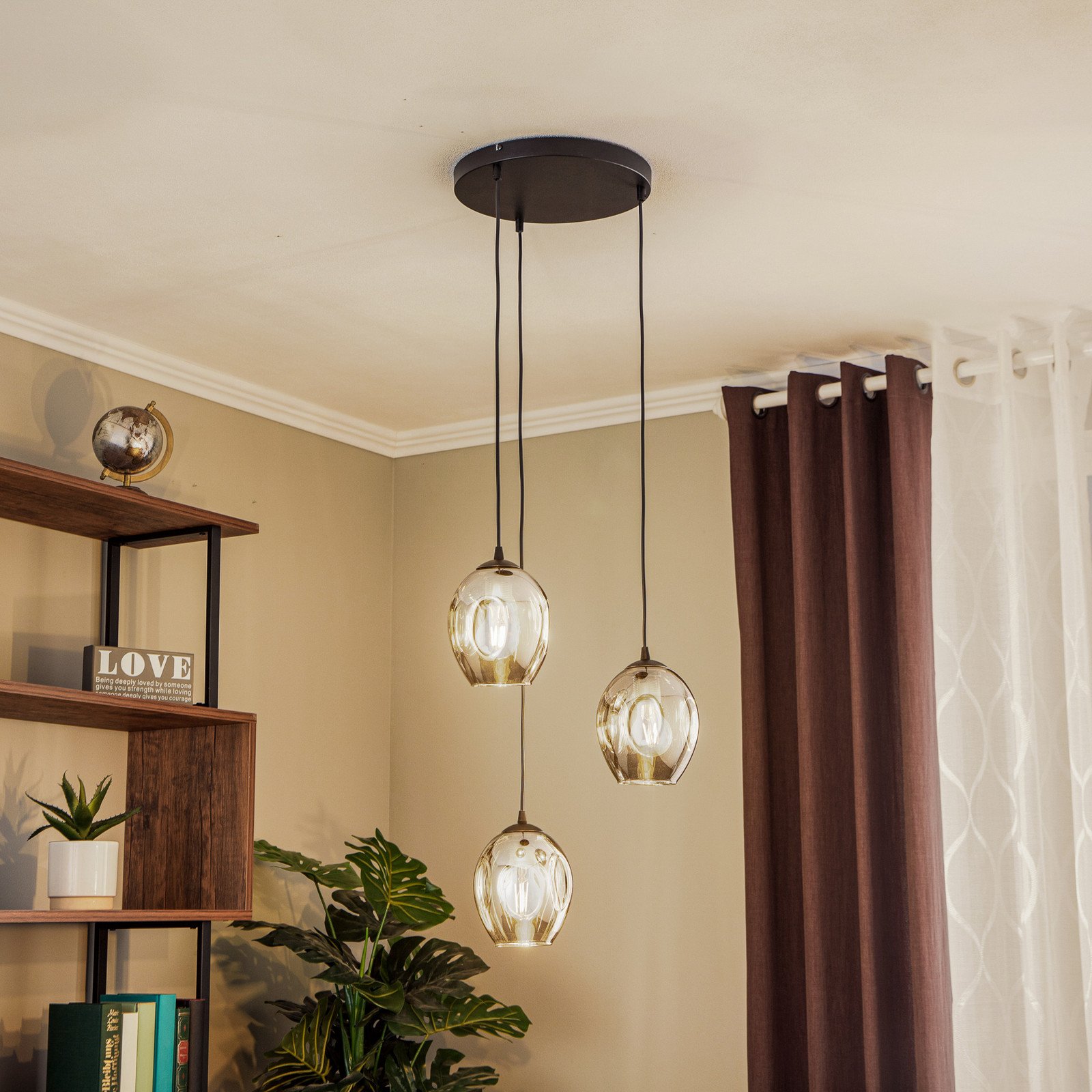 EMIBIG LIGHTING Lampă suspendată Starla sticlă grafit rotundă cu 3 becuri - Camera de zi / sufragerie - Modern - negru grafit