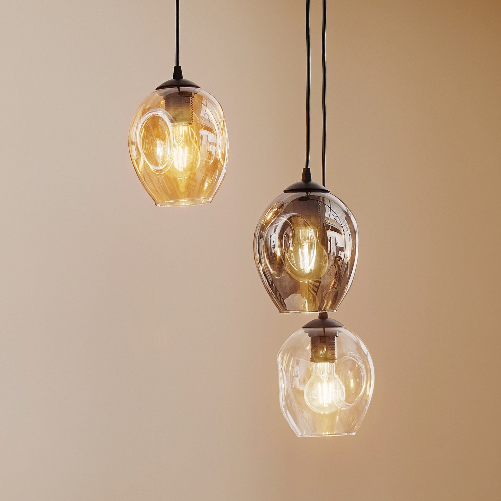 EMIBIG LIGHTING Lampă suspendată Starla sticlă grafit/chihlimbar/transparentă 3 becuri rotunde - Camera de zi / sufragerie - Modern - negru grafit chihlimbar transparent