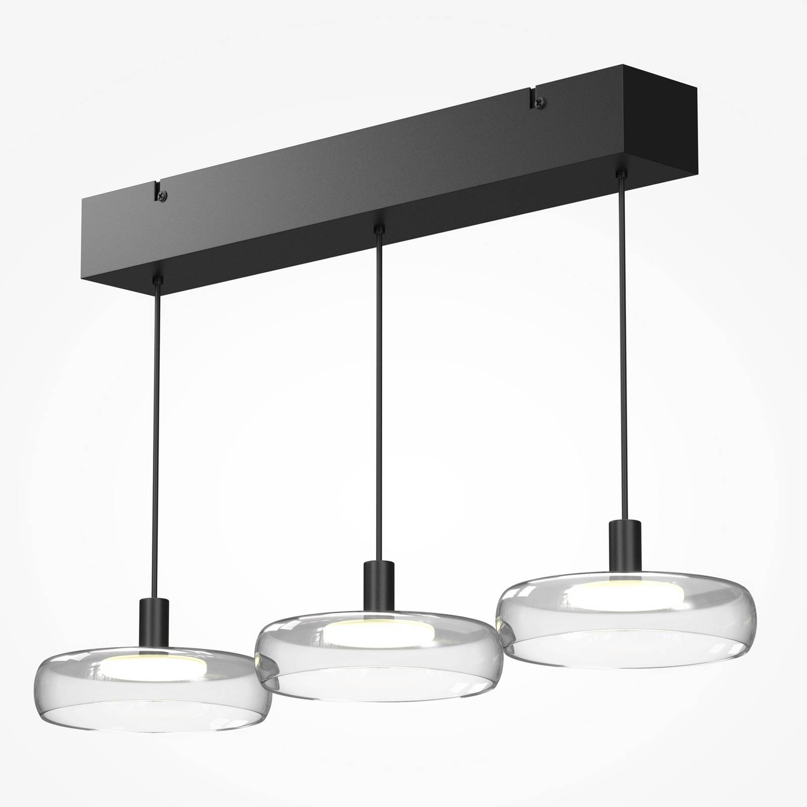 LED-Hängelampe FLOAT, klar/schwarz, 3-flg. 68 cm Glas/Metall