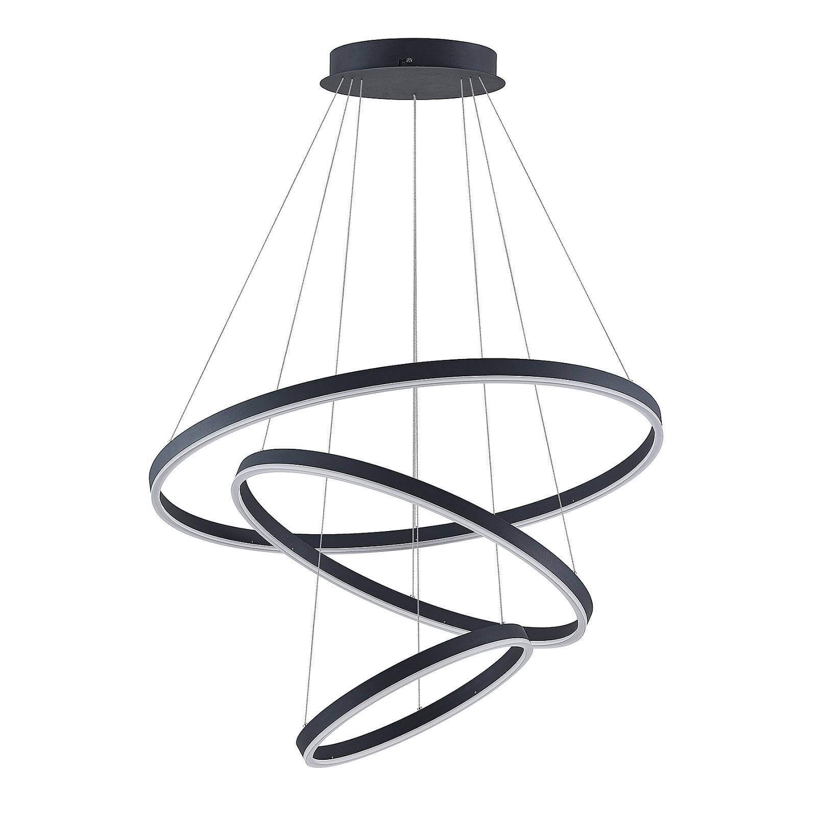 Arcchio LED-Hängeleuchte Albiona, schwarz, 3 Ringe, Ø 80 cm