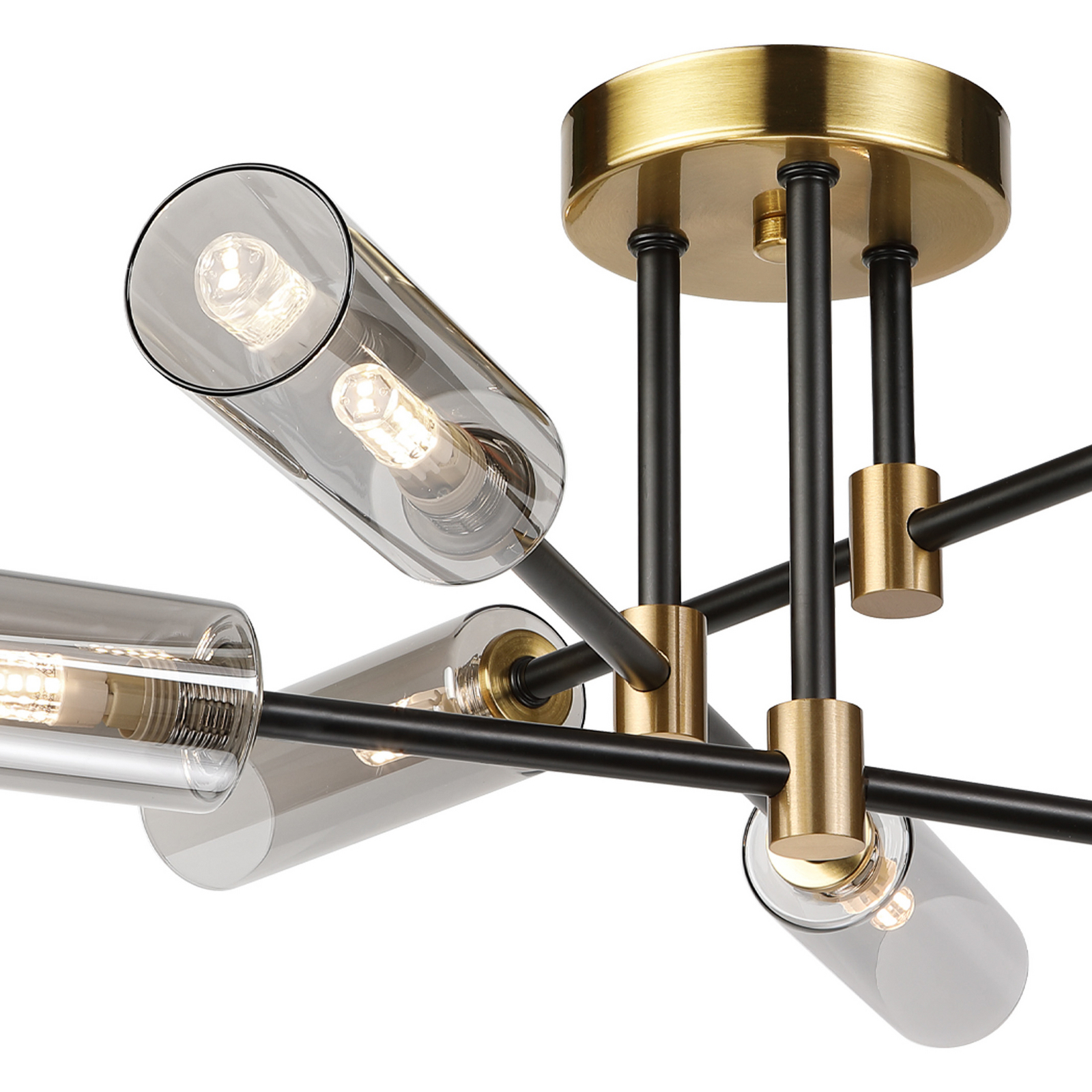 Deckenlampe Tessa, rauchgrau/schwarz/messing, Glas, G9 Deckenlampe Tessa, rauchgrau/schwarz/messing, Glas, G9