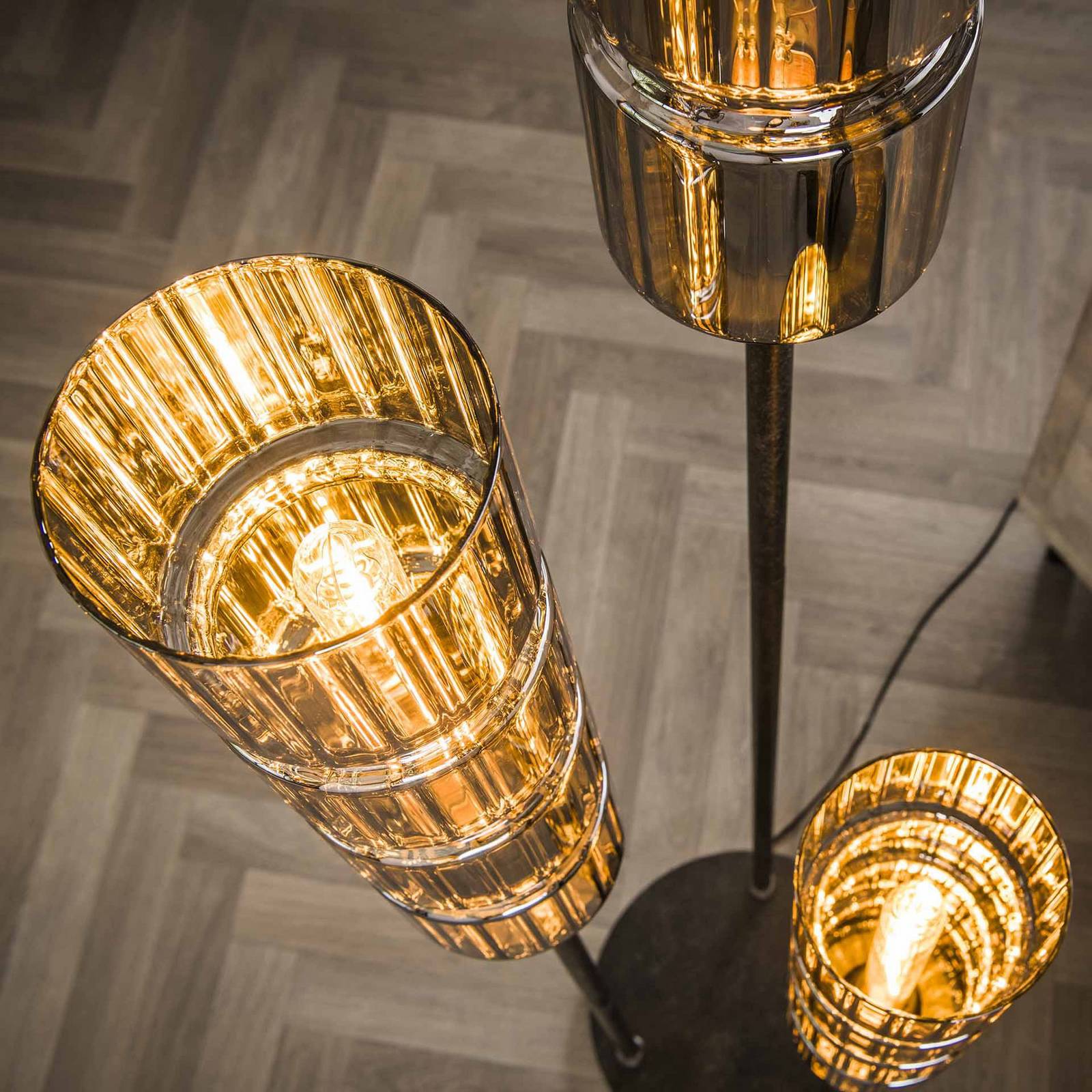Lampa stojąca Cylindro, 3-punktowa, chrom, czarny, szkło
