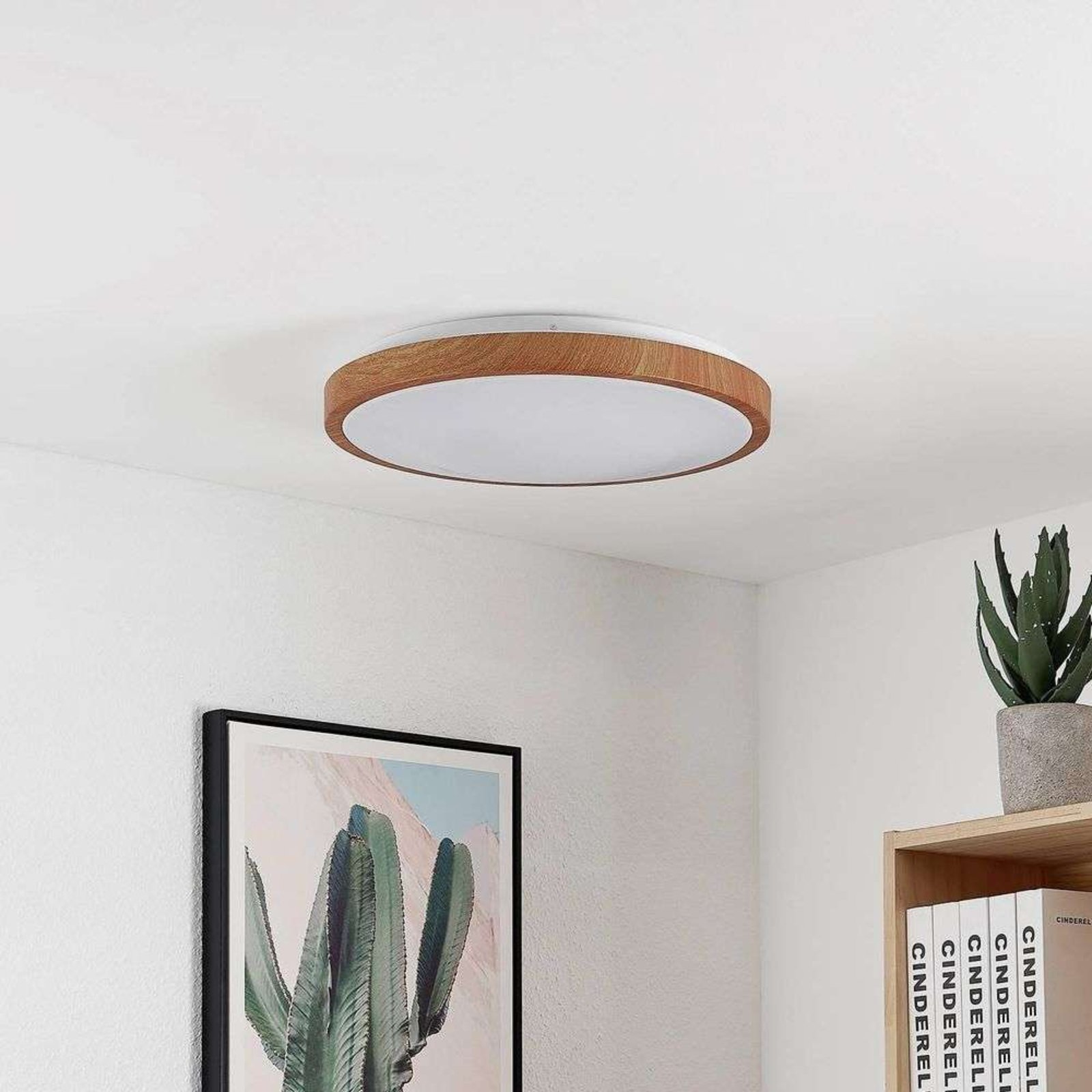 Mynte Round LED Stropné Lampa Ø42,5 Wood/White - Lindby