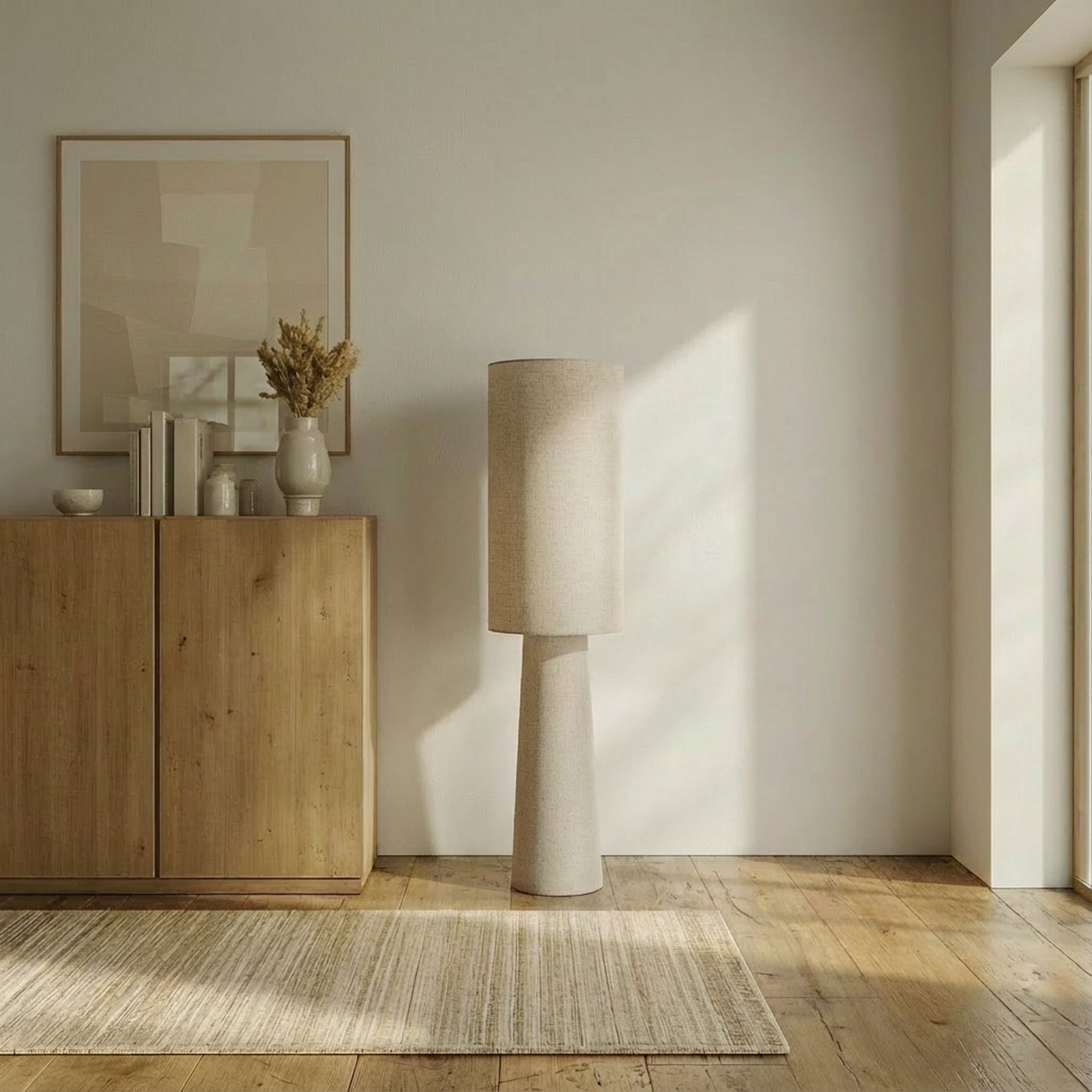 Lindby gulvlampe Elfie, høyde 124 cm, beige, lin, 2x E27