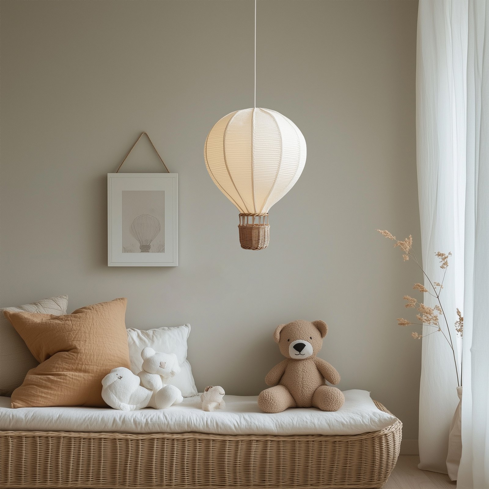 Lindby suspension Balloon, Ø 30 cm, rotin, E27
