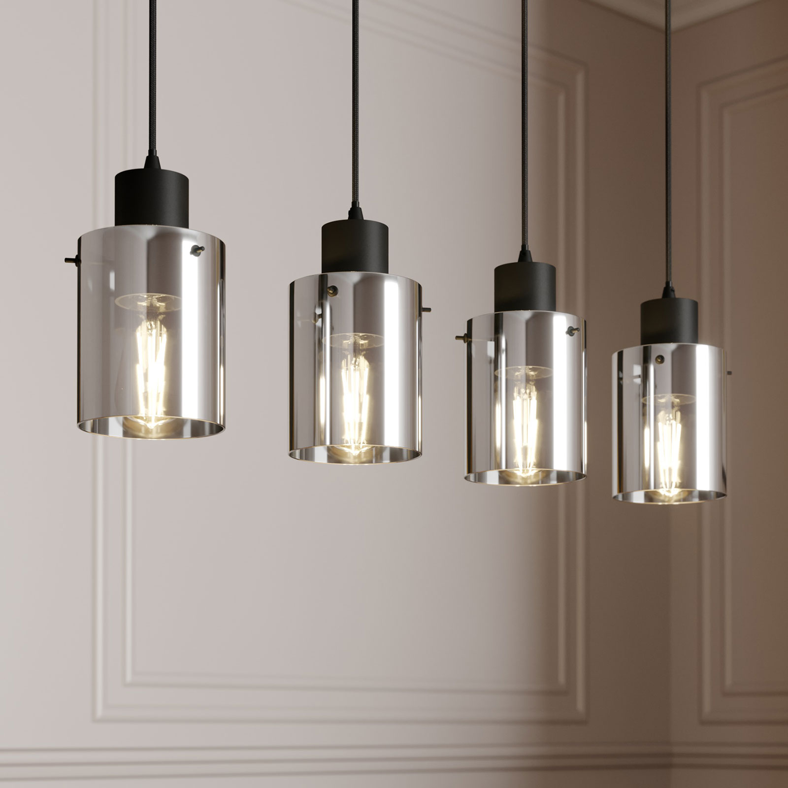 Kourtney hanging light, glass lampshade, 4-bulb