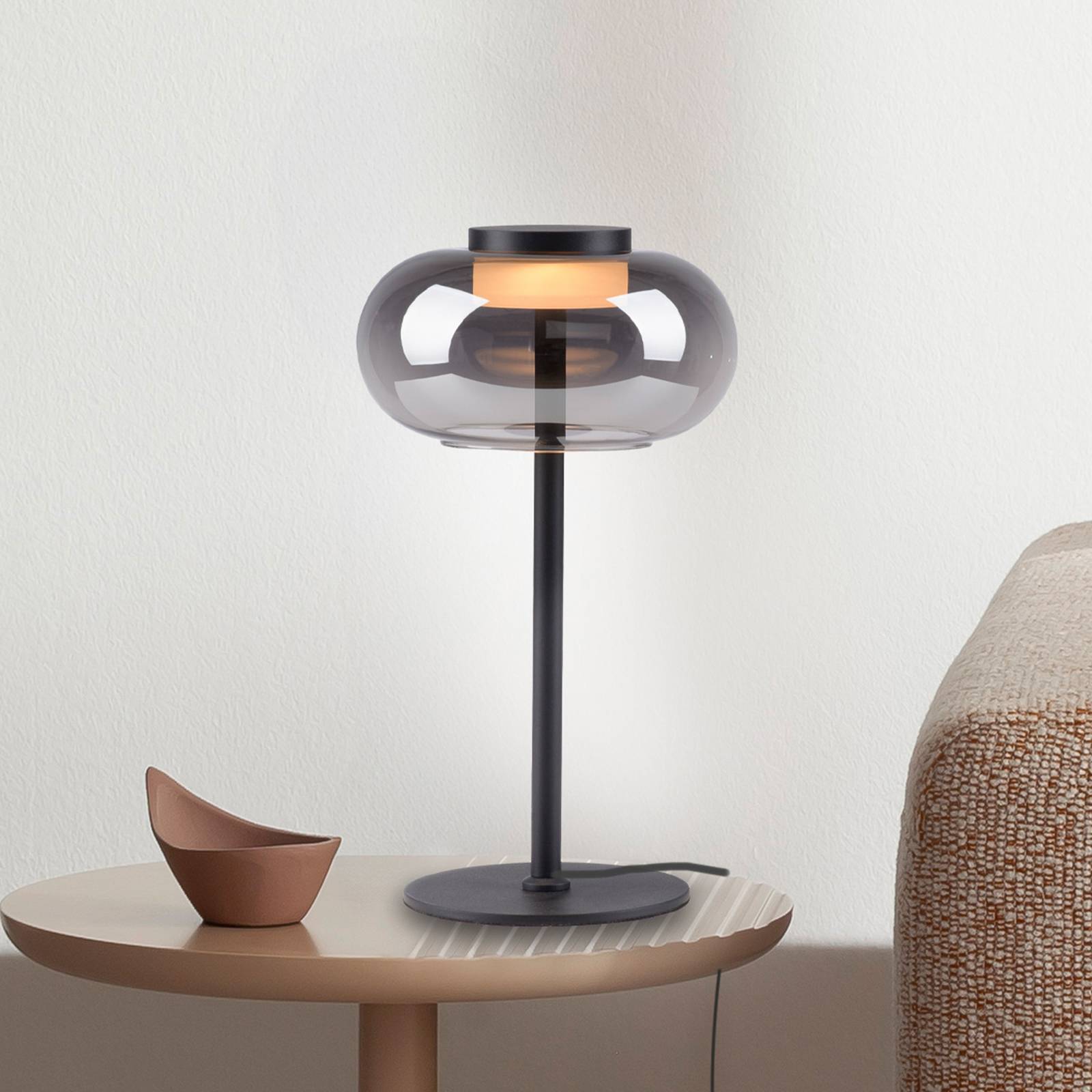 SCHÖNER WOHNEN lampa stołowa LED Sia, czarna/dymnoszara 3000 K