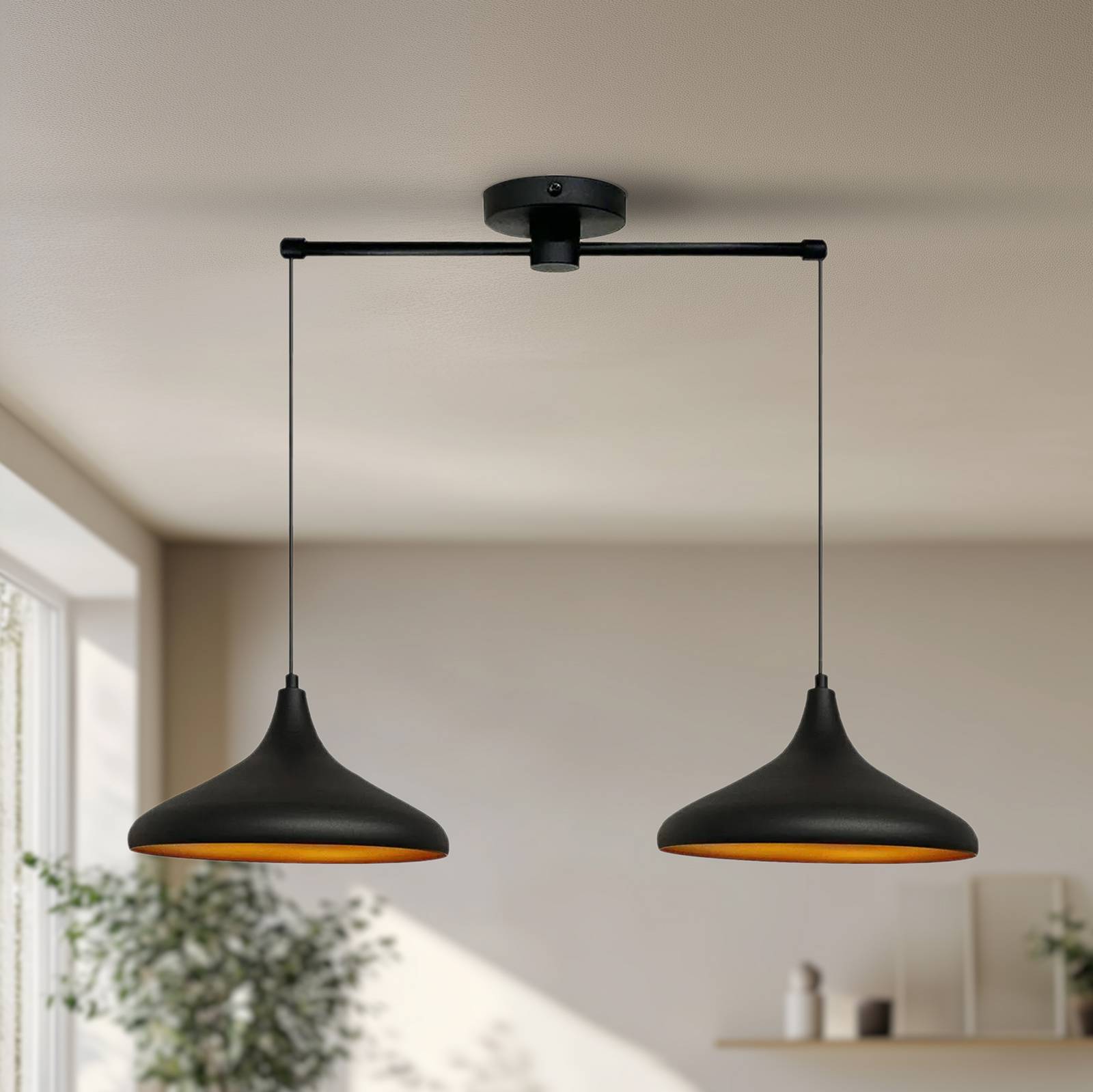 Lampa wisząca Claus, czarna, długość 85 cm, 2-punktowa, metalowa