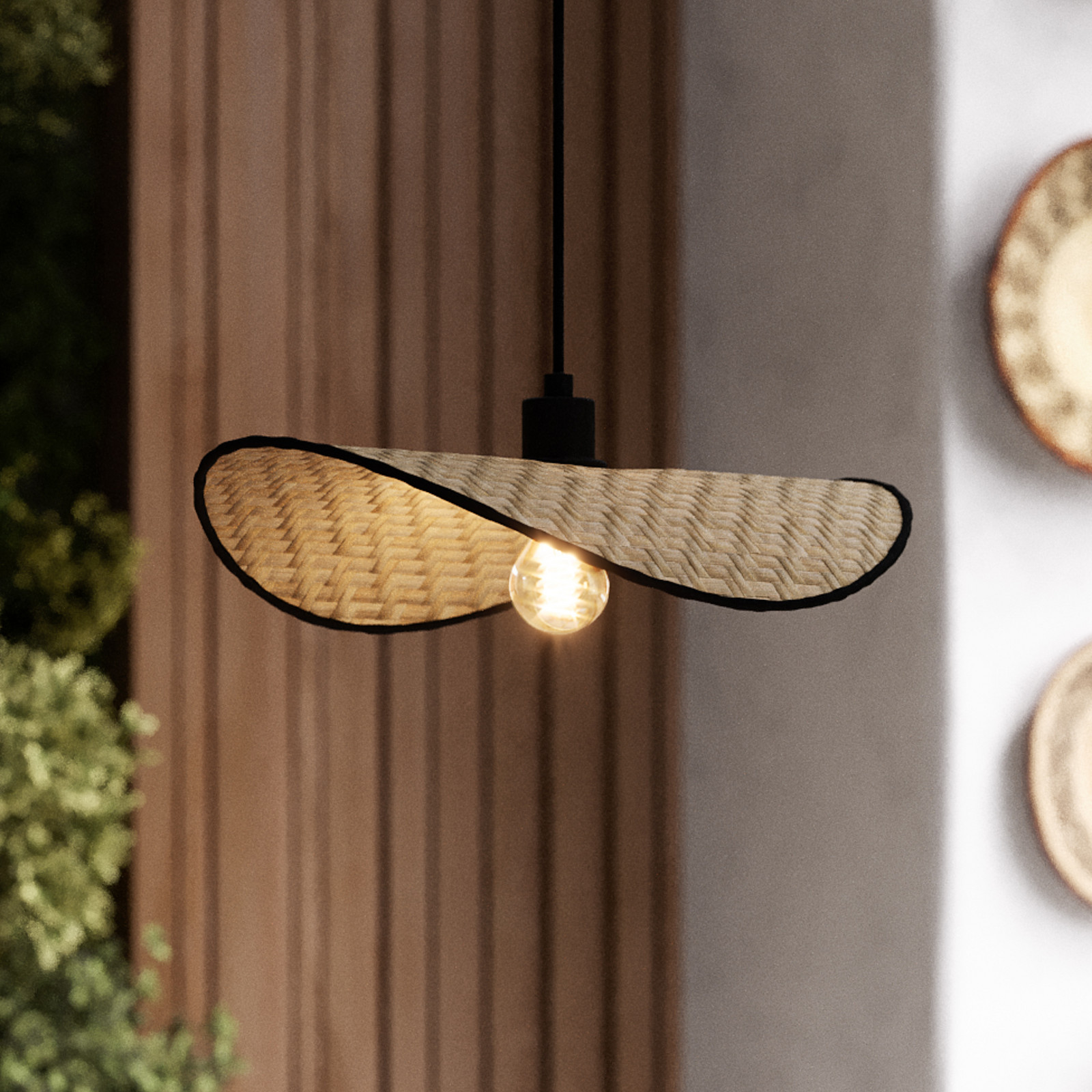 EGLO Lampă suspendată Marywell bambus natural 50 x 35 cm E27 - Camera de zi / sufragerie - bambus natural negru - Bamboo