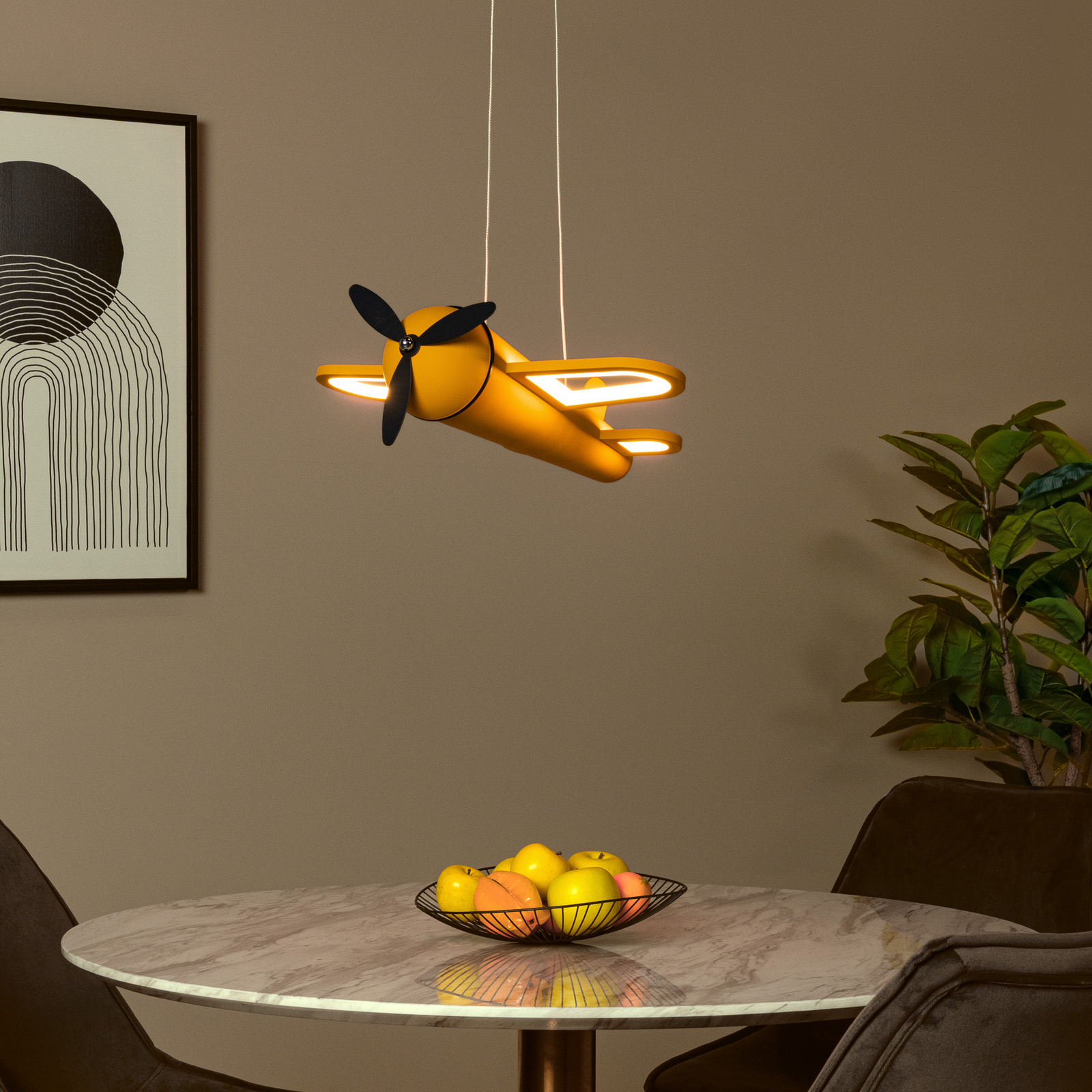 Candeeiro suspenso LED para quarto infantil Fokker, amarelo Comprimento 46 cm