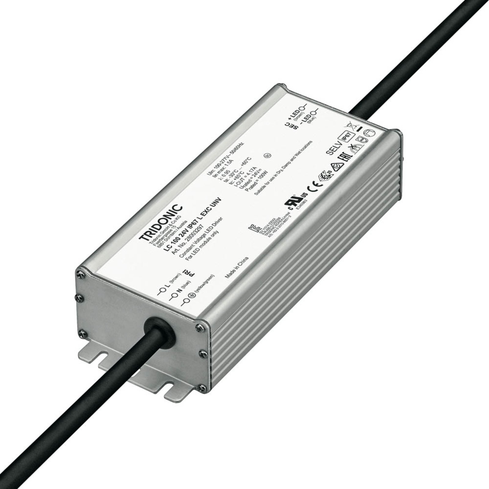 TRIDONIC LED-meghajtó LC 100W 24V IP67 L EXC UNV