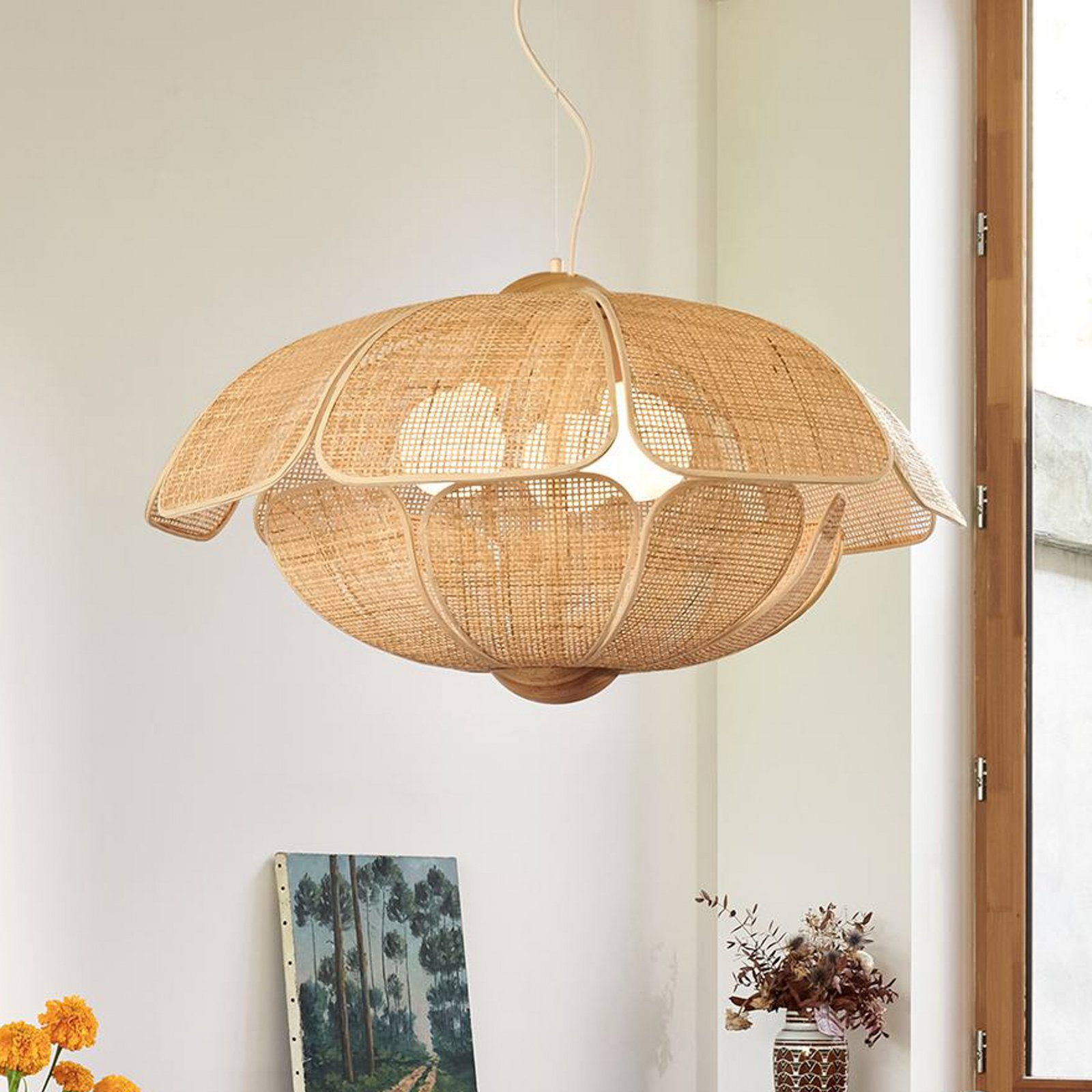 MARKET SET Coquillage hanging light, 70 cm, natural colour, rattan