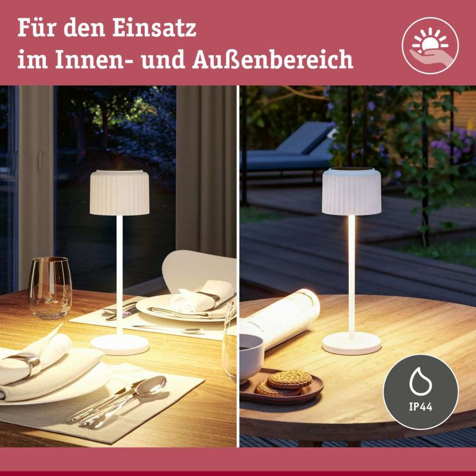 Else Solcelle Bordslampa w/USB-C Dim. IP44 Vit - Paulmann