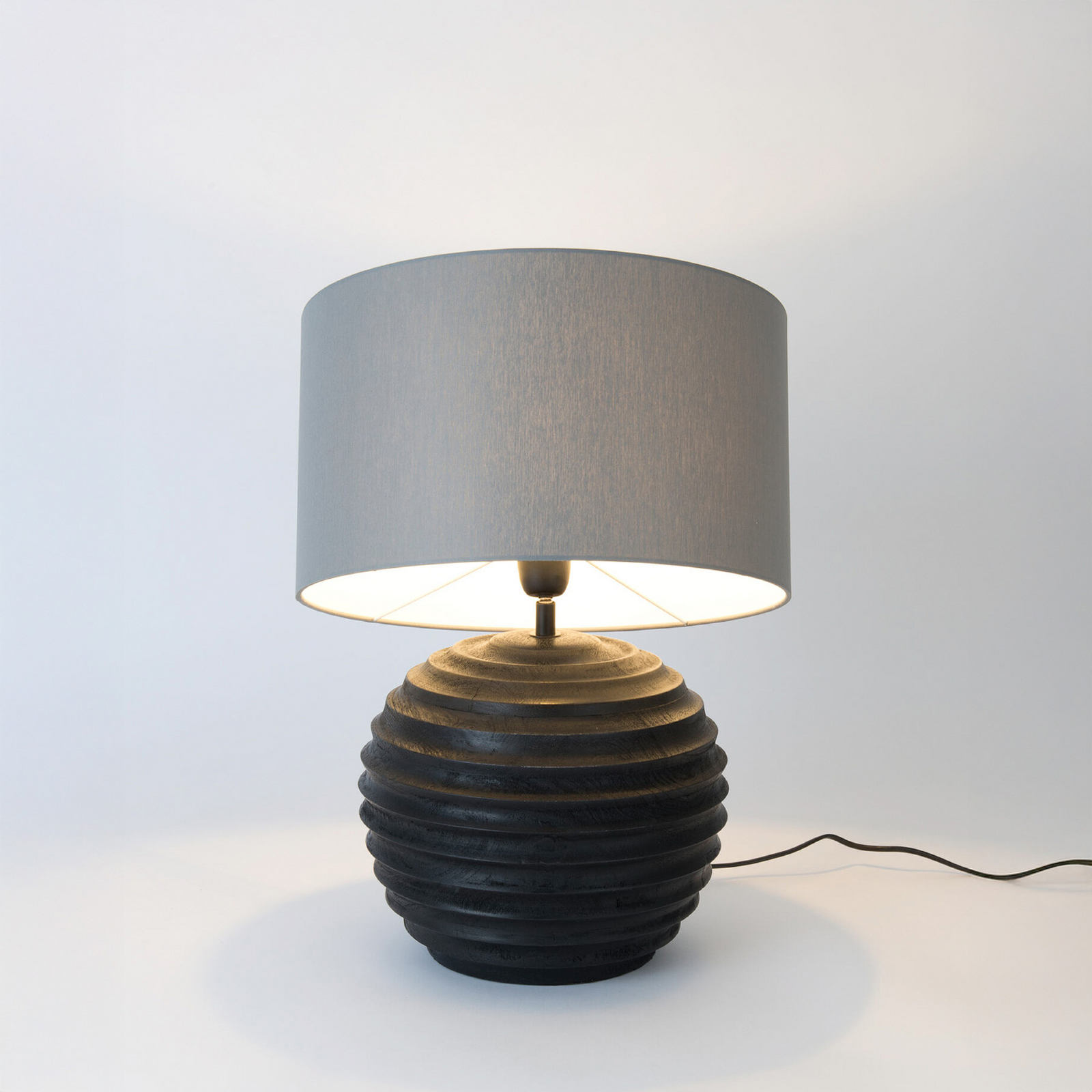 Bordlampe GIOACCHINO, svart/grå, høyde 50 cm, tre/chintz