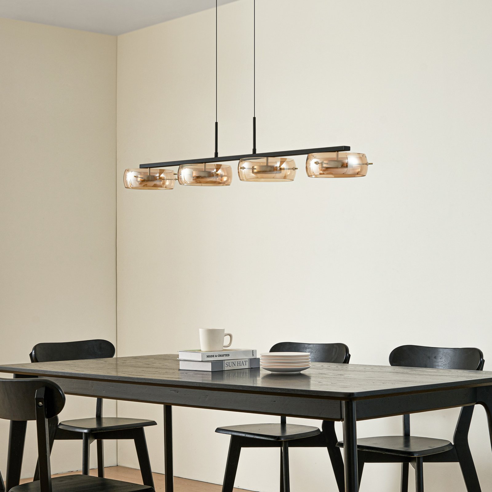 Lucande LED-pendant lamp, amber, 4-flames, glass, dimmable
