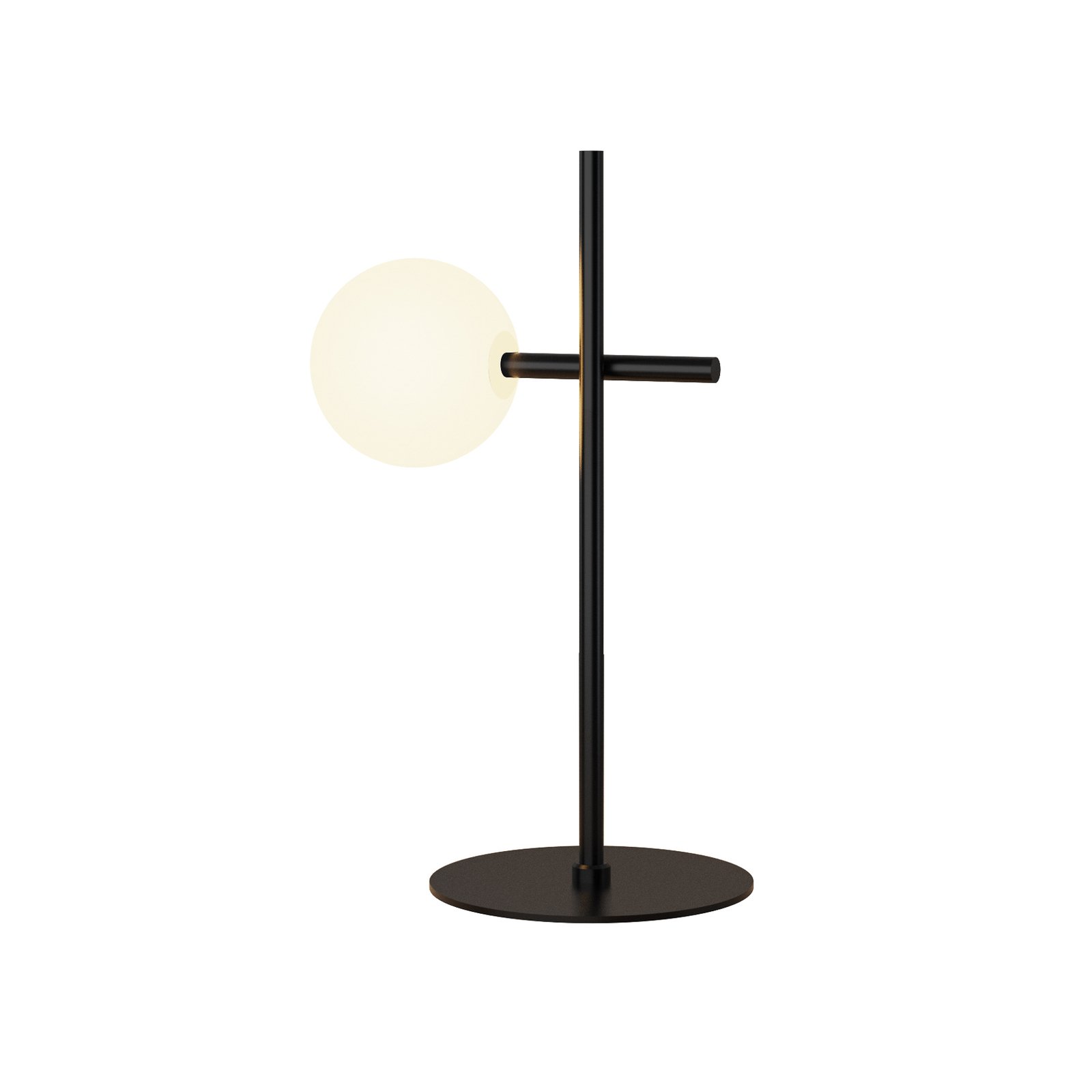 Kelder tafellamp, 1-lamp, ijzer, zwart, glas, wit