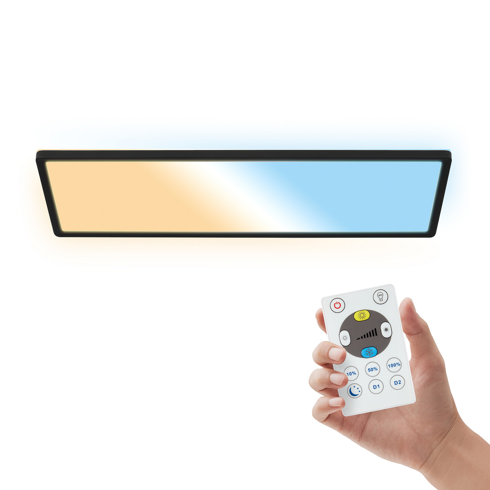 LED paneel Shallow met afstandsbediening CCT, 58 x 20 cm, zwart,