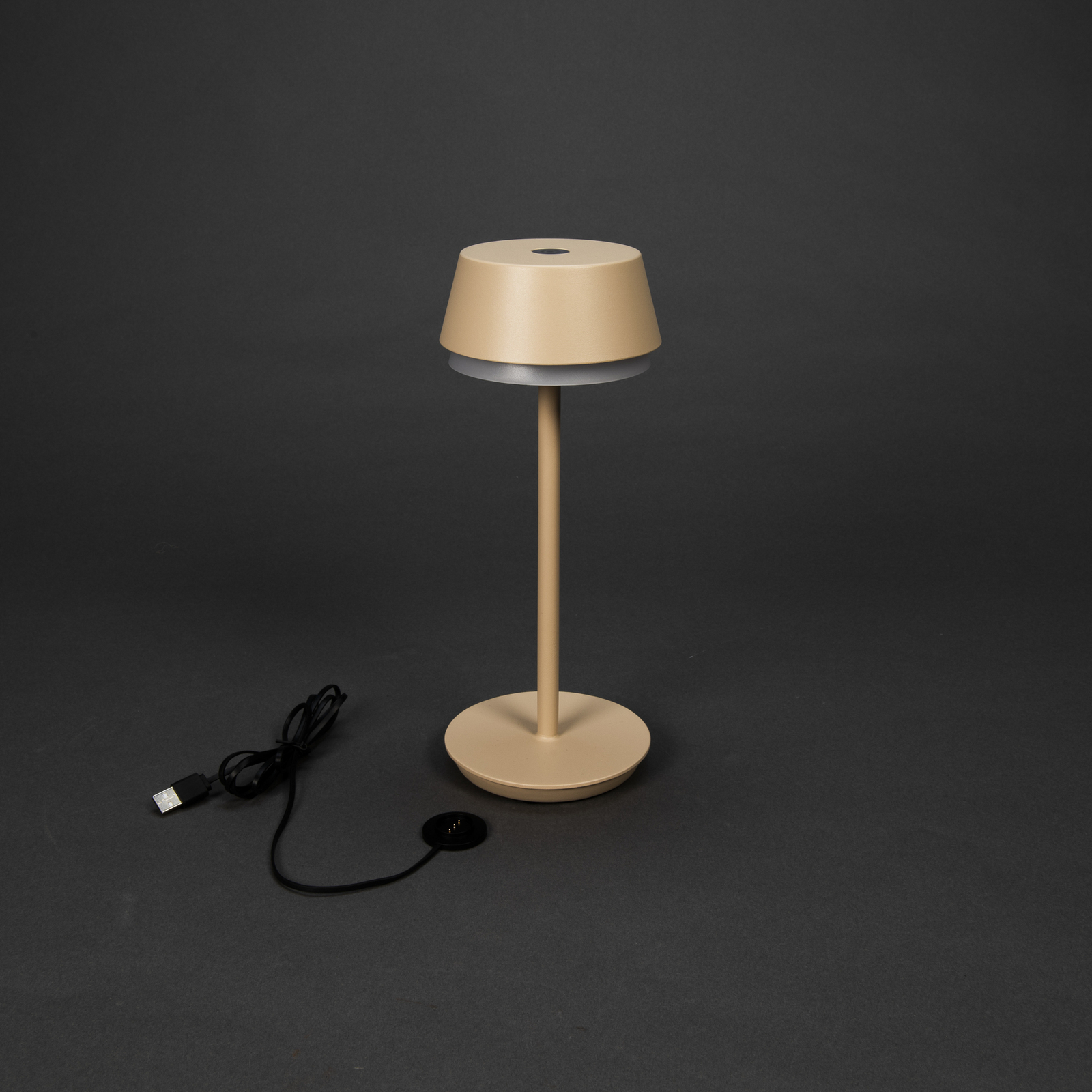 Lampe de table LED à accu Lyon, couleur sable, IP54, variateur, CCT, RVB