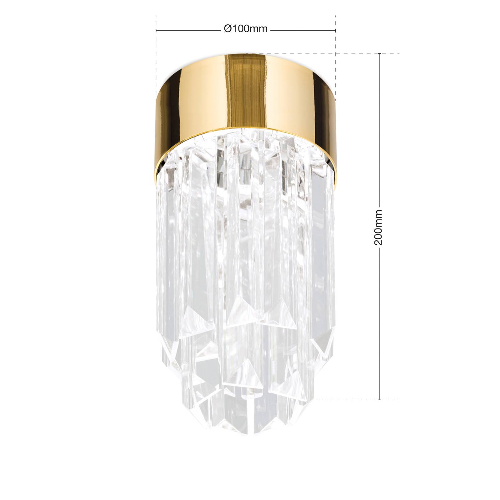 Lampa sufitowa Prism, szkło kryształ, Ø10cm, złota