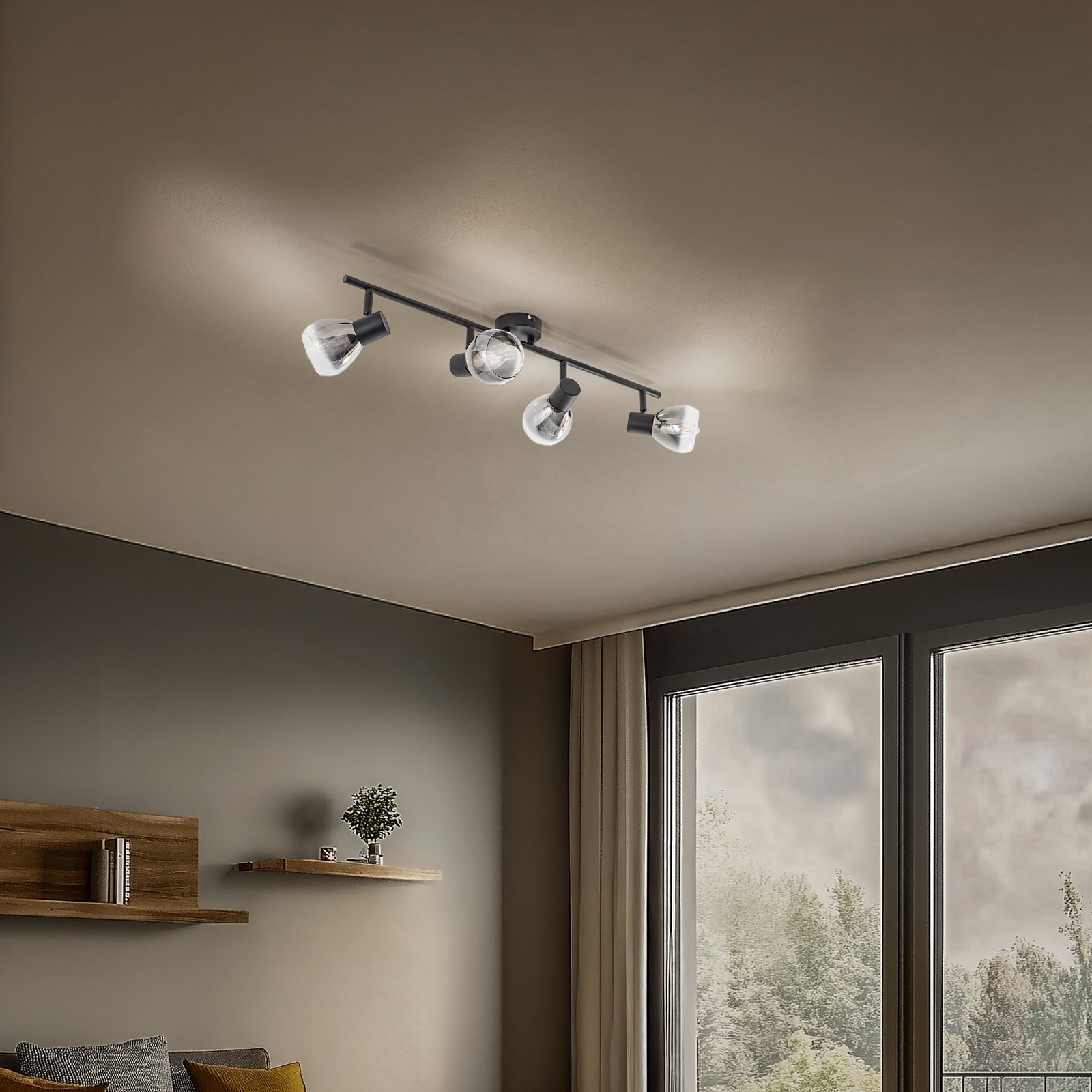 Plafonnier Lindby Pendura, à 4 lampes, noir, verre