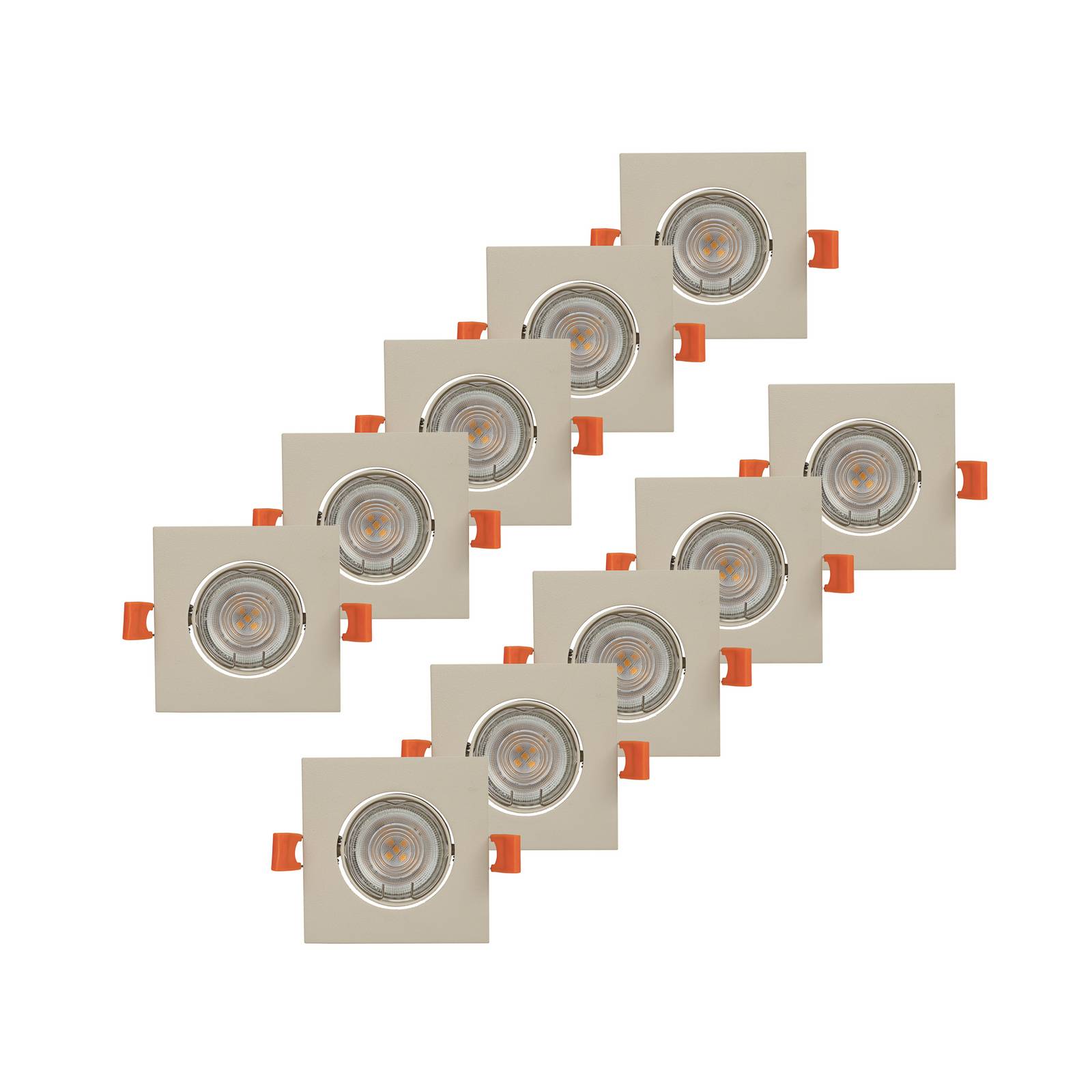 Prios Einbauleuchte Fibur, beige, 9 cm, GU10, 10er