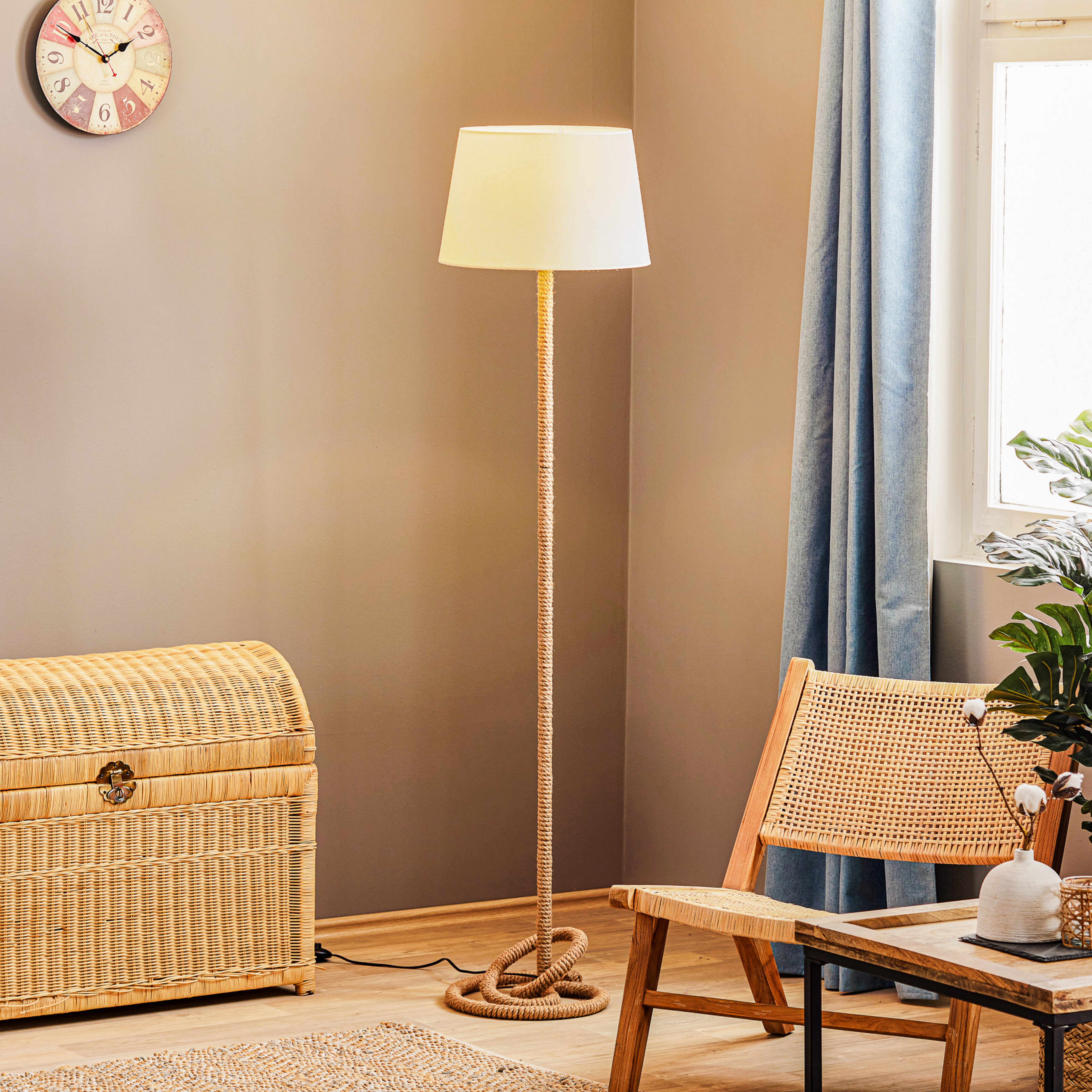 Lampe sur pied Corda avec abat-jour en tissu et cordon épais