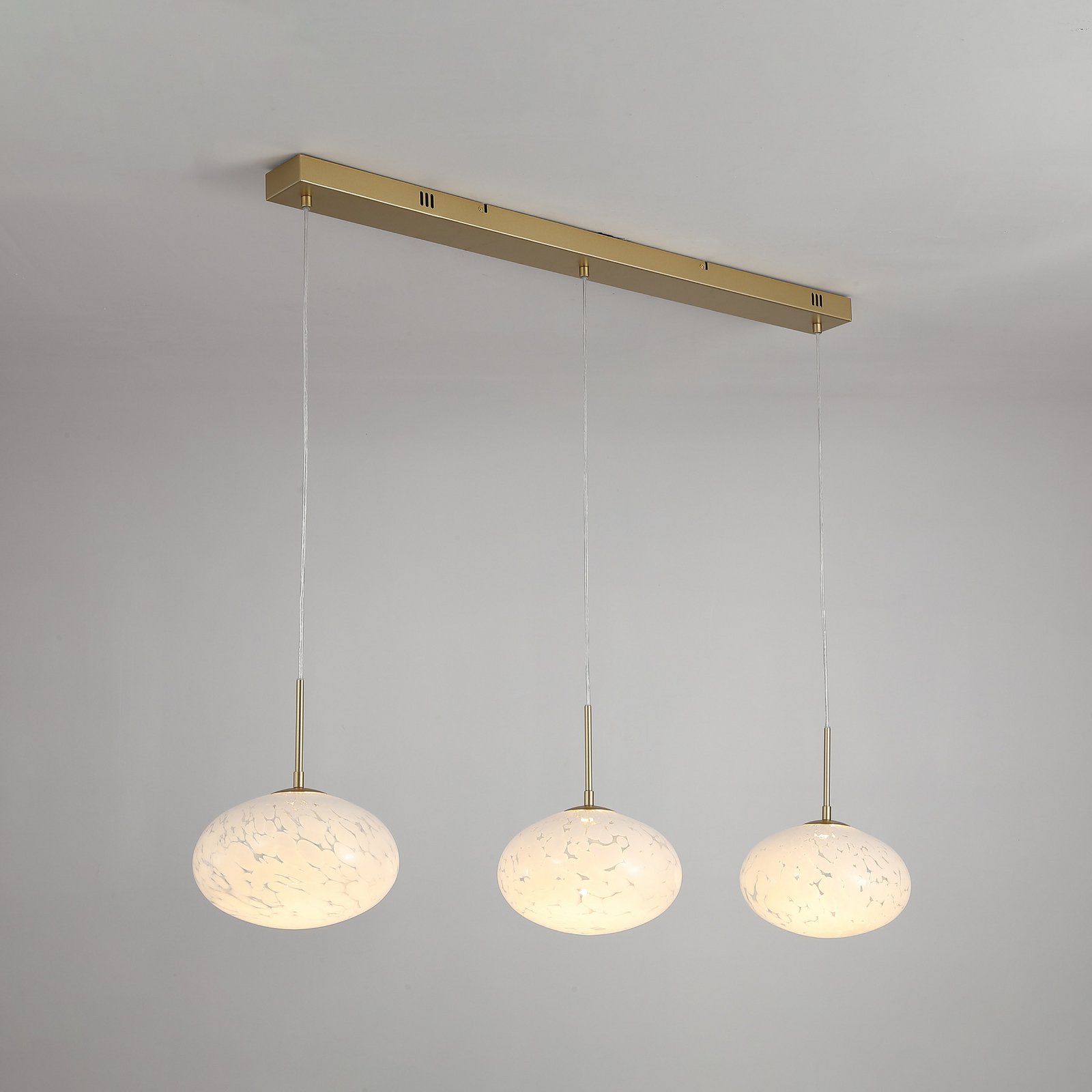 Suspension LED Confetti, longueur 115 cm, couleur or/blanc, verre