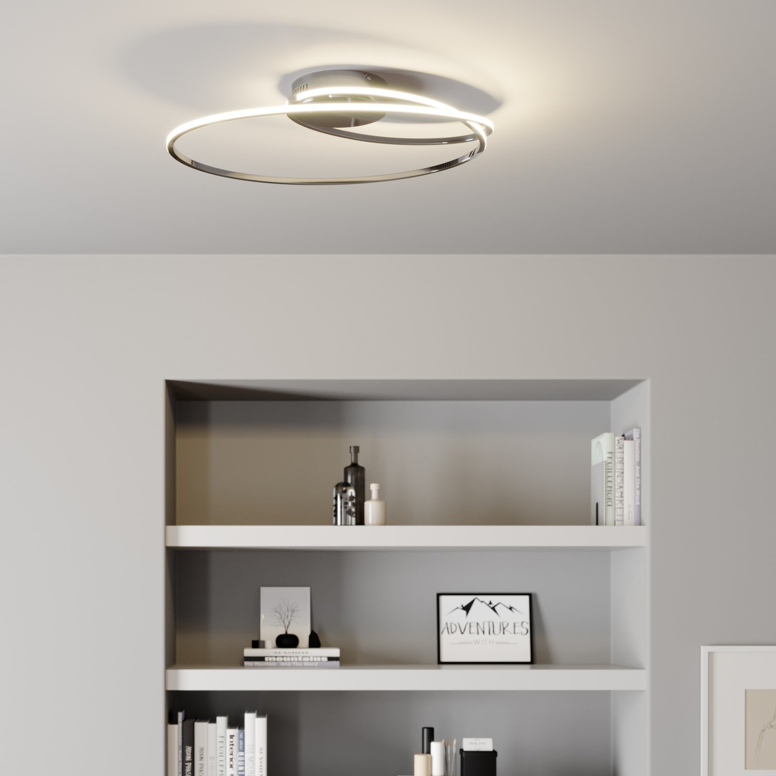 Lindby Xenias LED plafondlamp, chroom, 60 x 35 cm