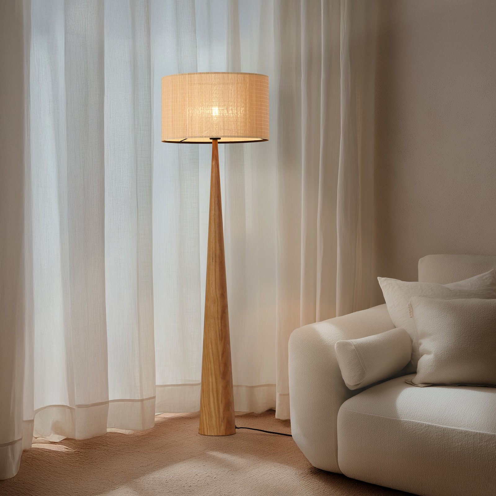 Lucande Fabrena floor lamp, natural colour, bamboo, height 138 cm
