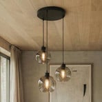 Suspension Cubus, Ø 50 cm, 3 lampes, gris fumé, verre