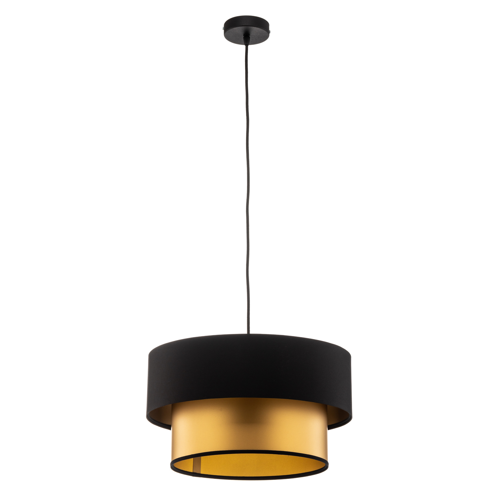 Dorina hanging light, black/gold, Ø 40 cm