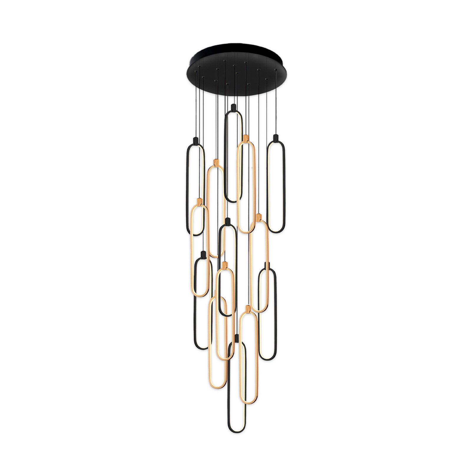 Colette LED pendant light, 14 lights, black/rose gold, round