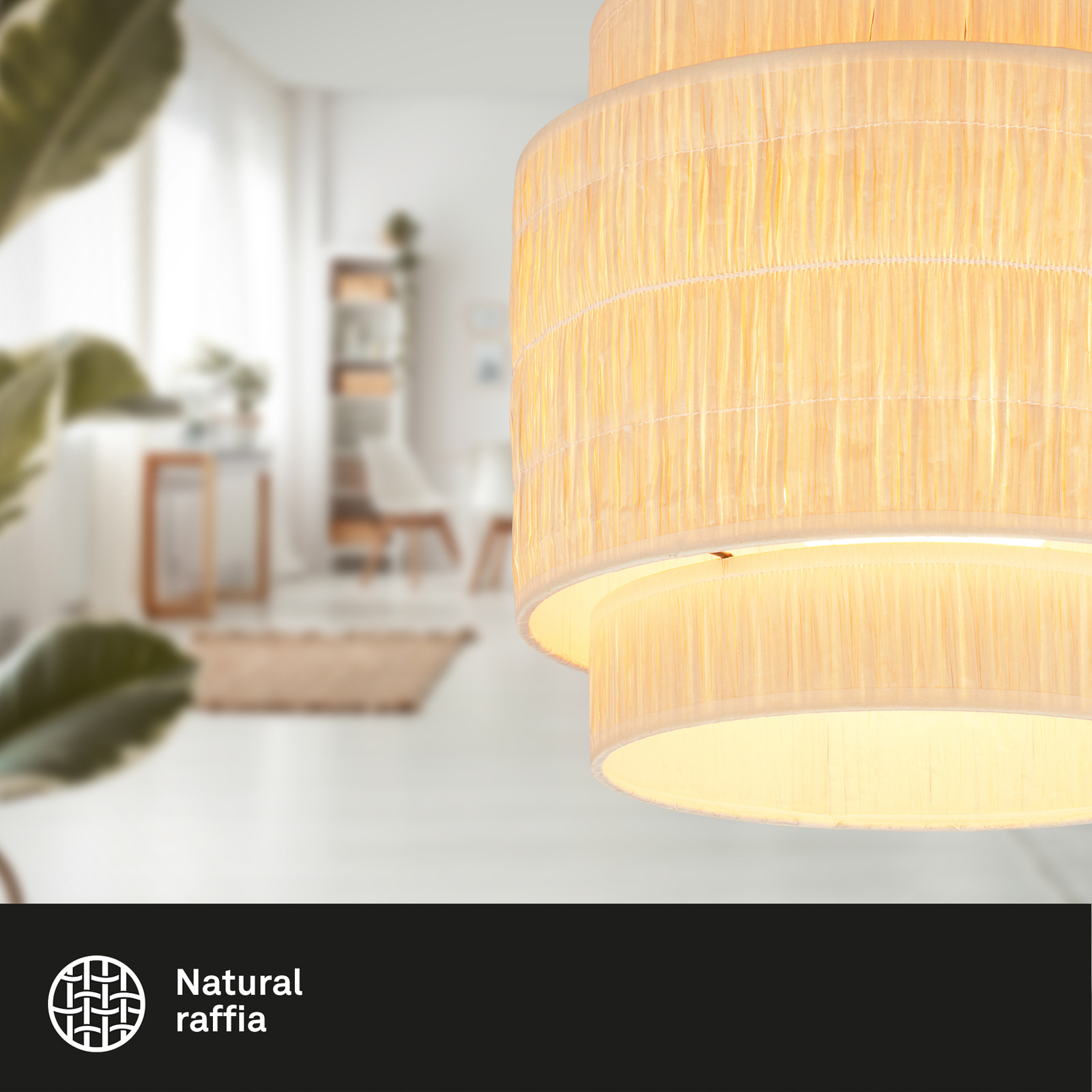 Papper ceiling light, natural colour, Ø 30 cm, raffia, E27