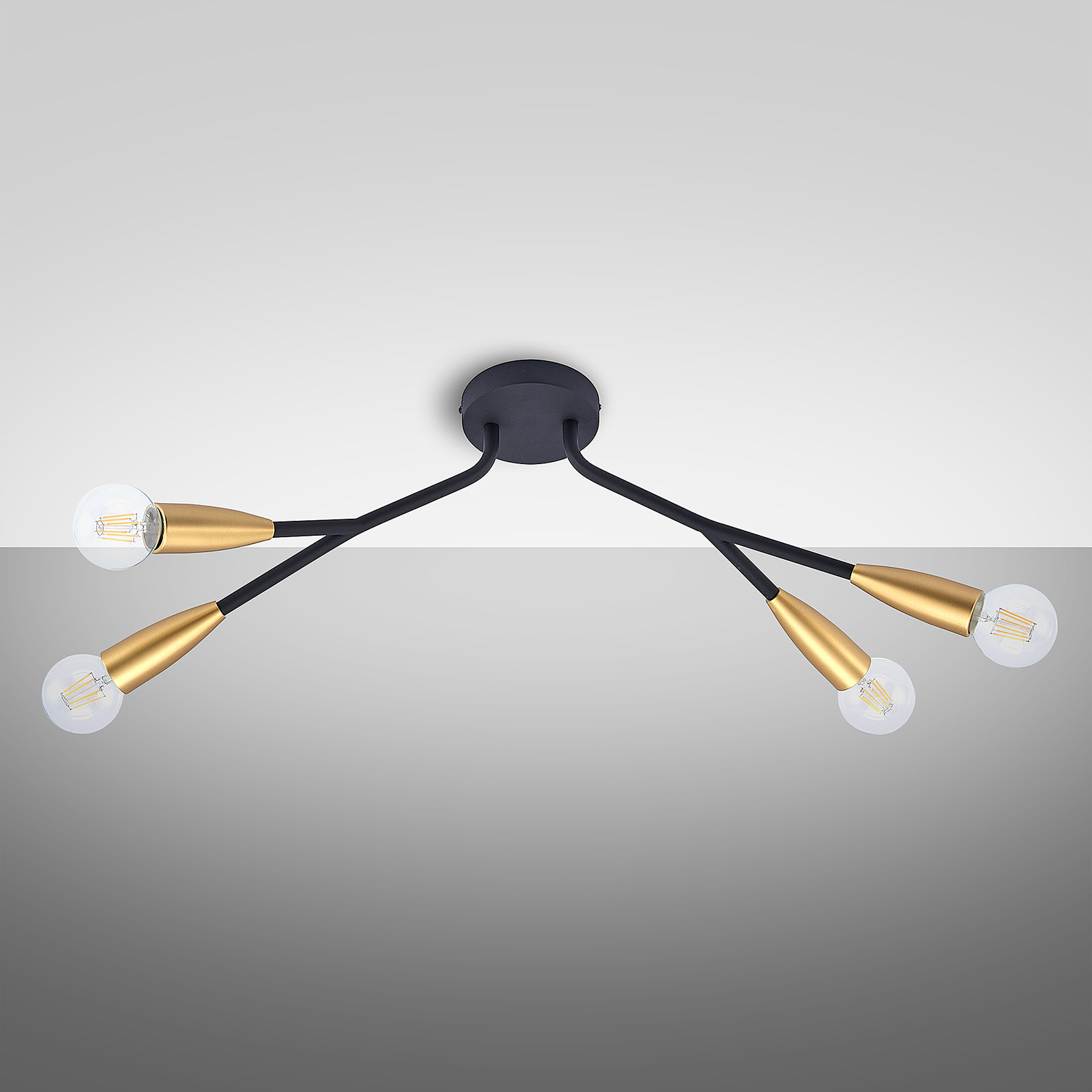 Lucande Carlea taklampa, 4 lampor svart mässing Lucande Carlea taklampa, 4 lampor svart mässing