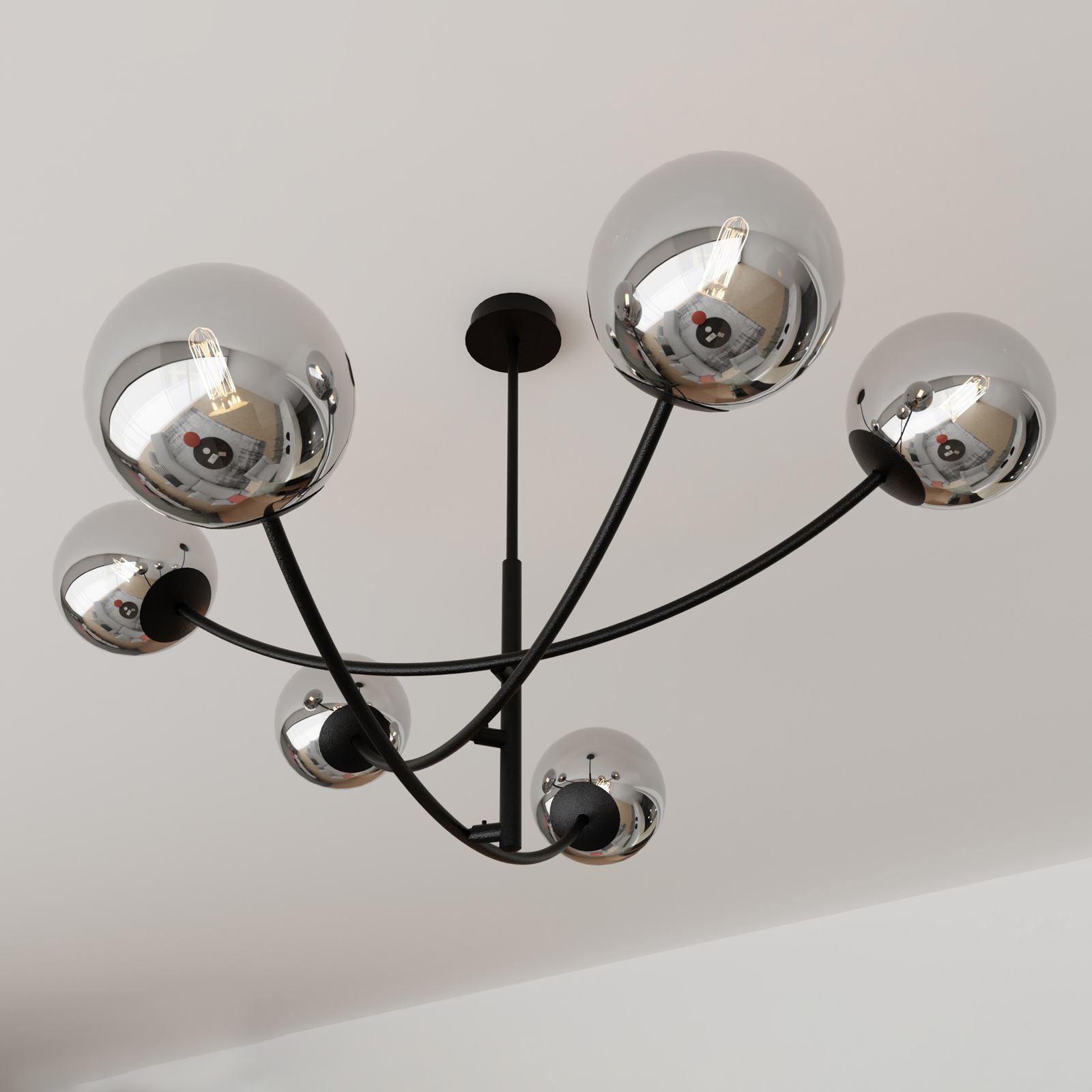 Plafondlamp Hunter, zwart/grafiet, 6-lamps