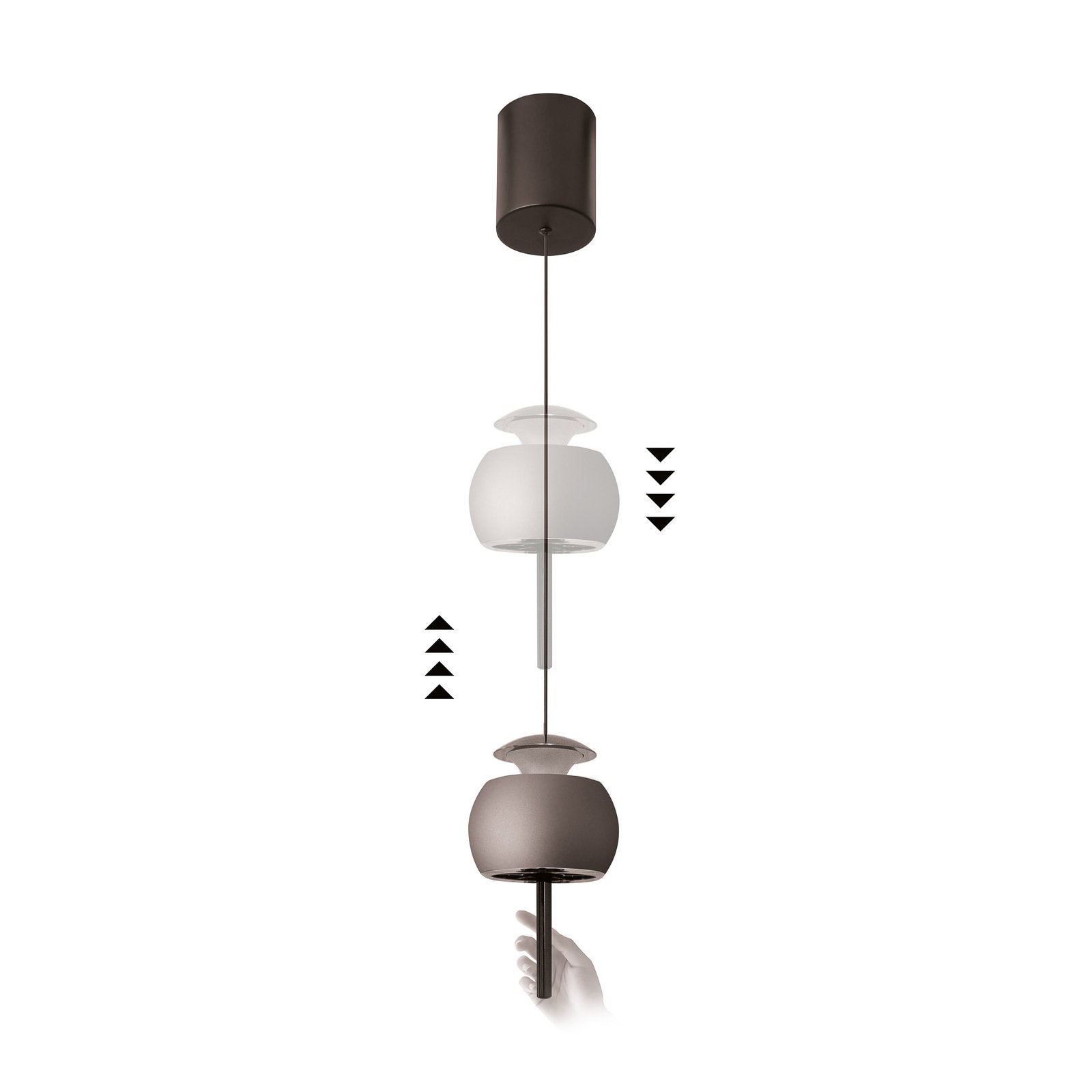 Lámpara colgante Roller LED, café, regulable en altura, barra de tracción