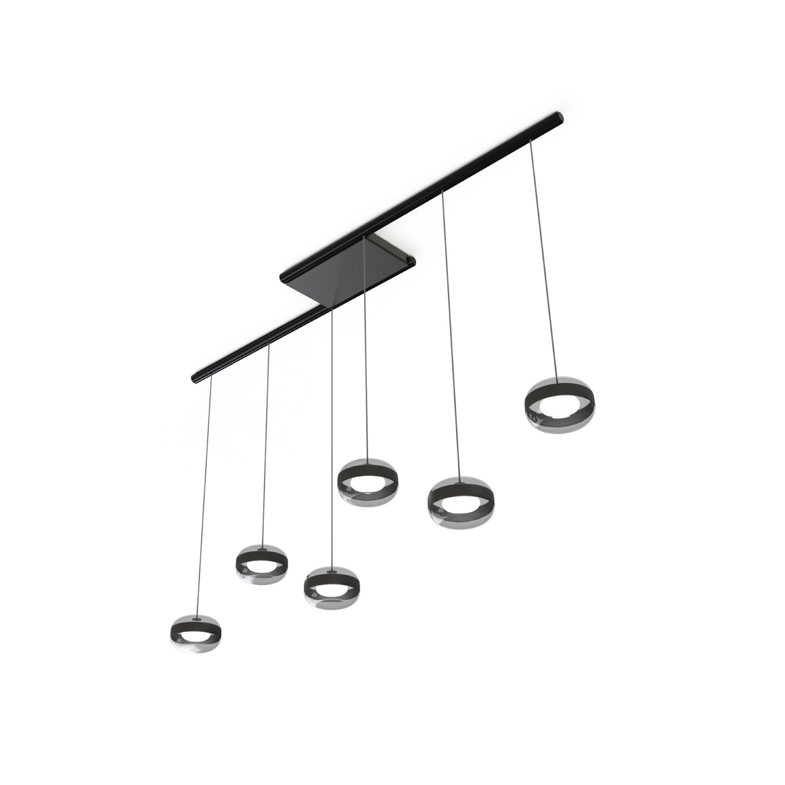 Lucande LED hanglamp Auro, zwart, glas, 6-lamps