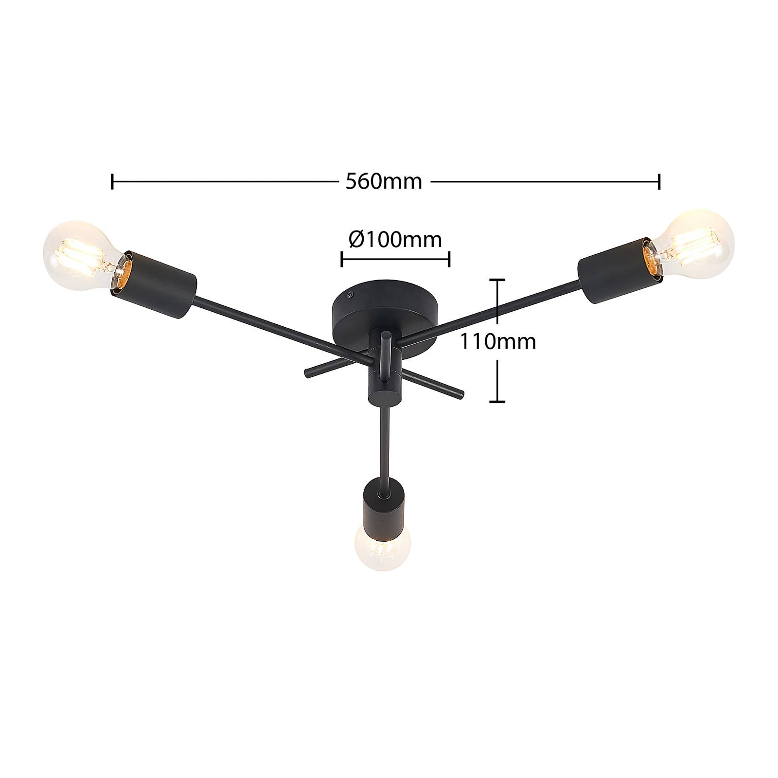 Lampa sufitowa Lindby Cerros, 3-punktowa, czarny, metalowy