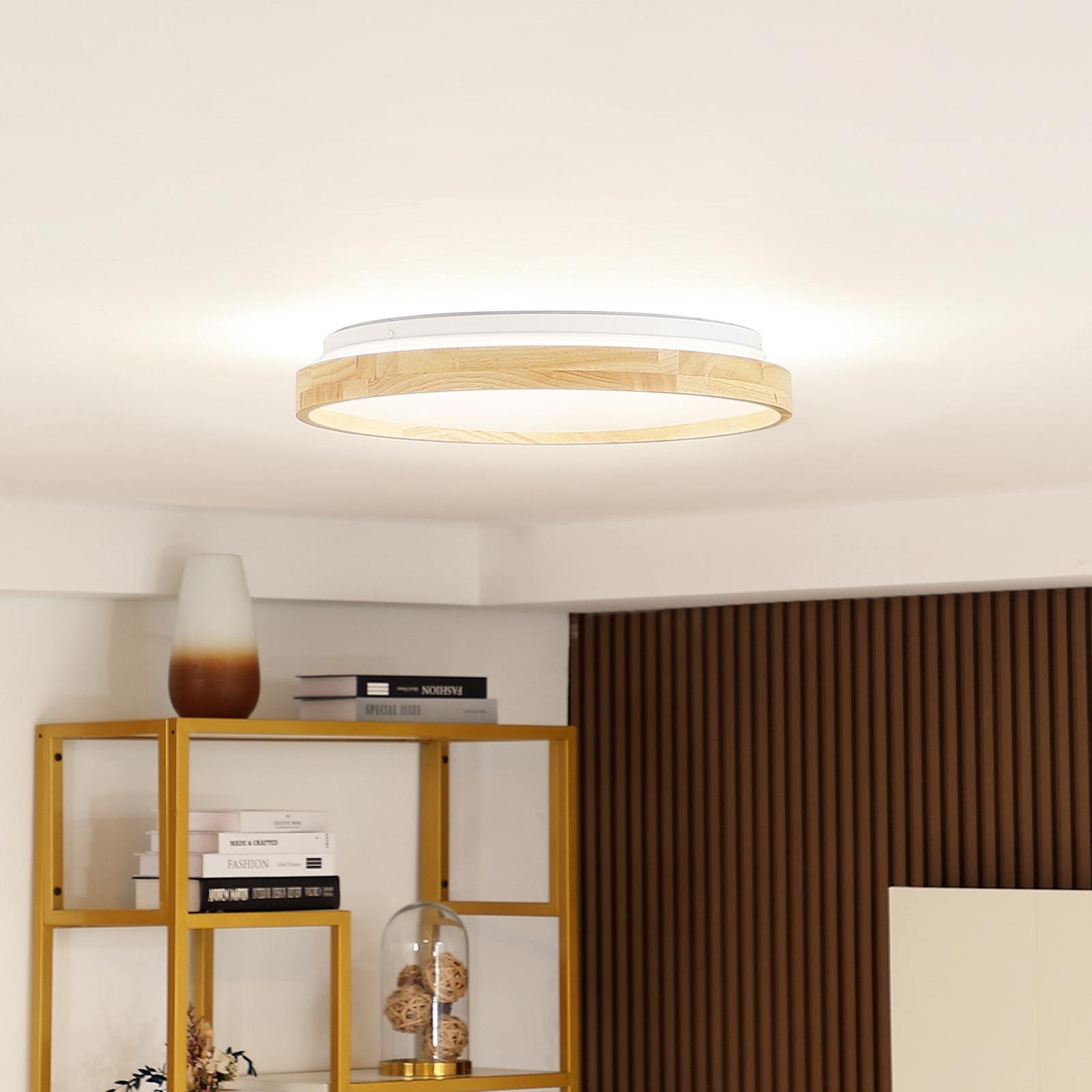 Lindby Mirren LED ceiling light wood Ø49.5cm smart