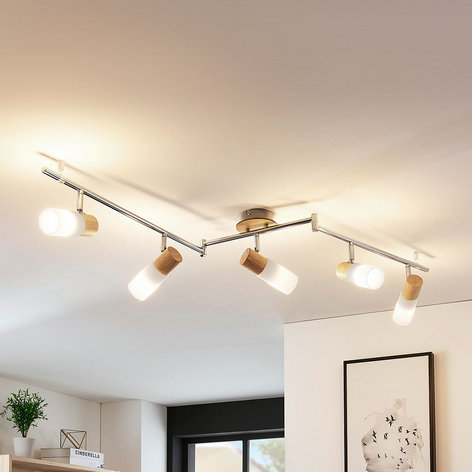 Christoph wooden spotlight, 5-bulb