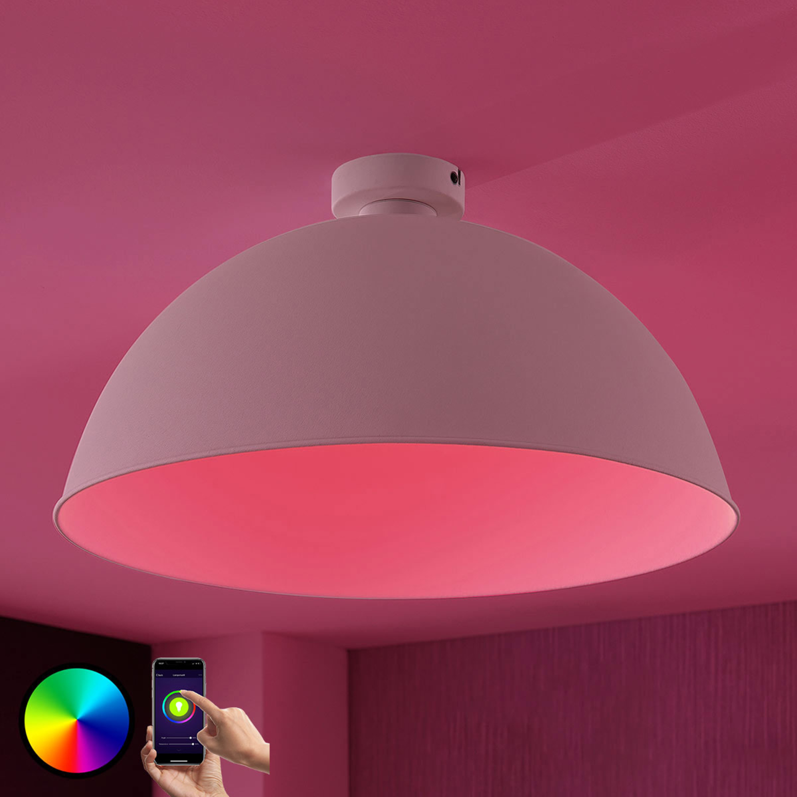 LED ceiling light Bowl WiFi 51cm white, Lampenwelt.com, for Living / Dining Room, metal, E27, 10 W, energy efficiency: A+, H: 27 cm