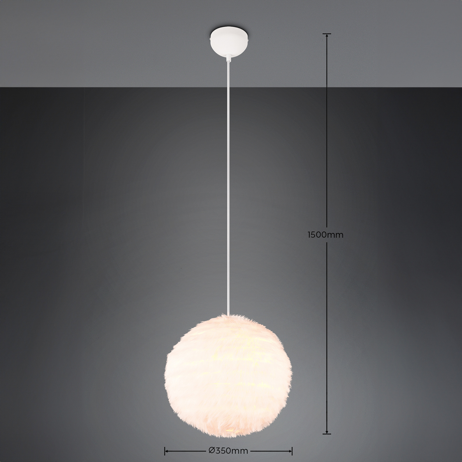 Harige hanglamp, Ø 35 cm, zandkleurig, synthetisch pluche