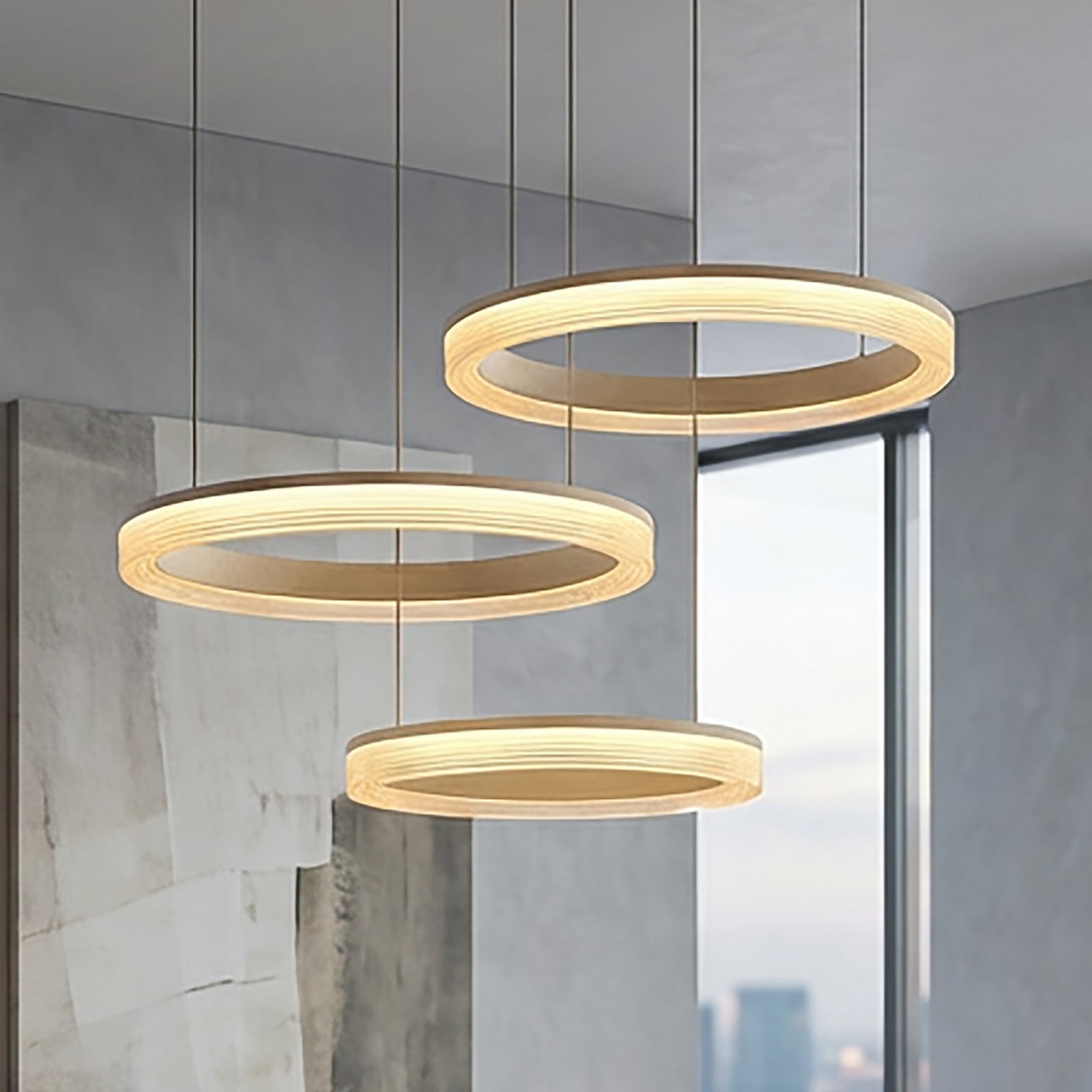LED-Hängeleuchte Lumen Rings 3-fl. sand, CCT, Eisen, dimmbar
