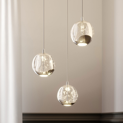 Lampada a sospensione LED Hayley, 3 luci, cromo