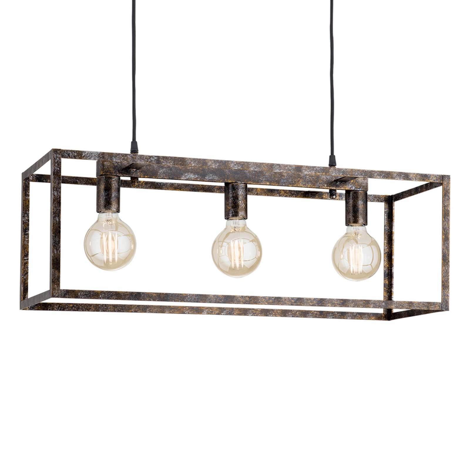 Cage hanging light in a rust look three-bulb